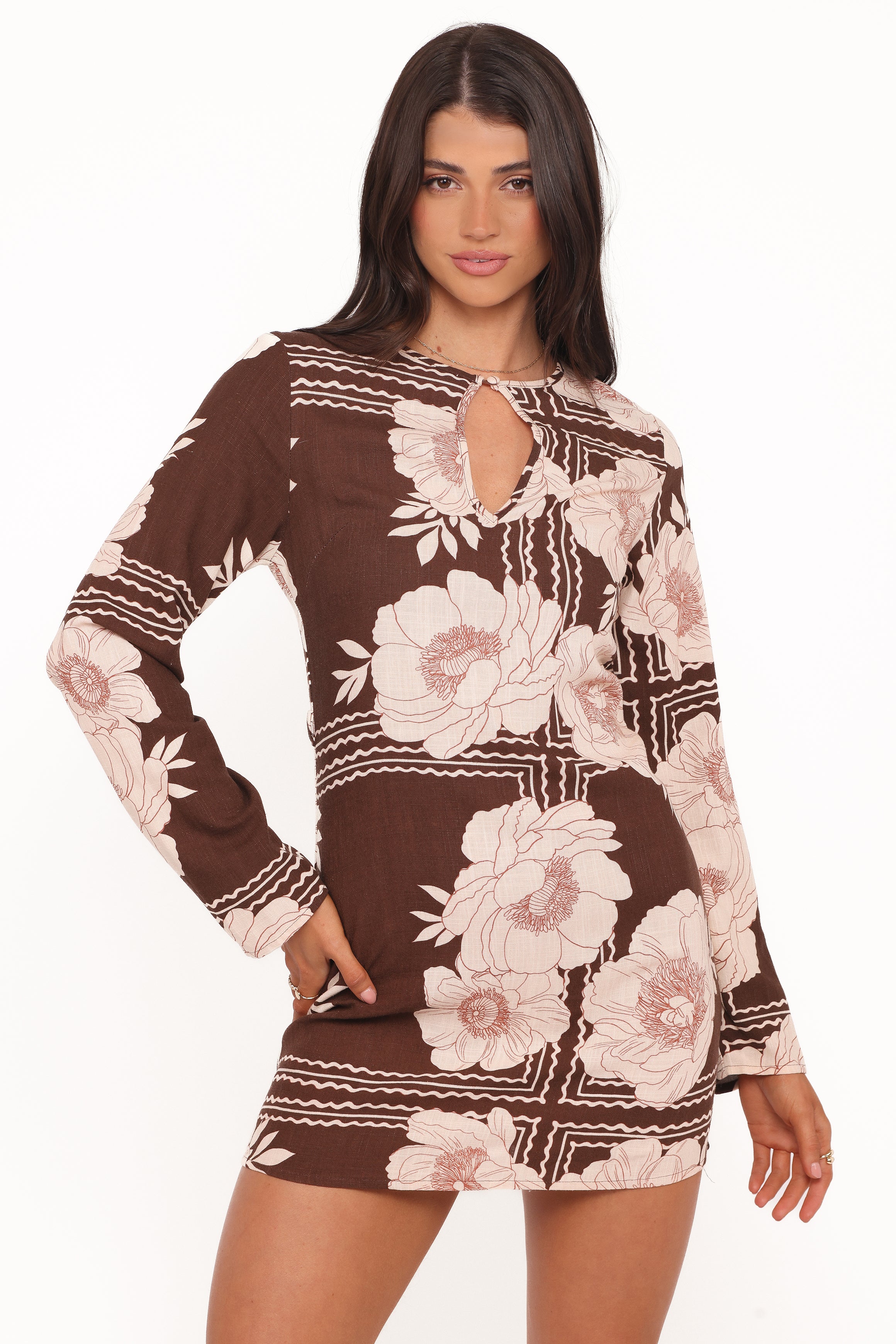 Petal and Pup USA DRESSES Marylon Mini Dress - Brown Floral