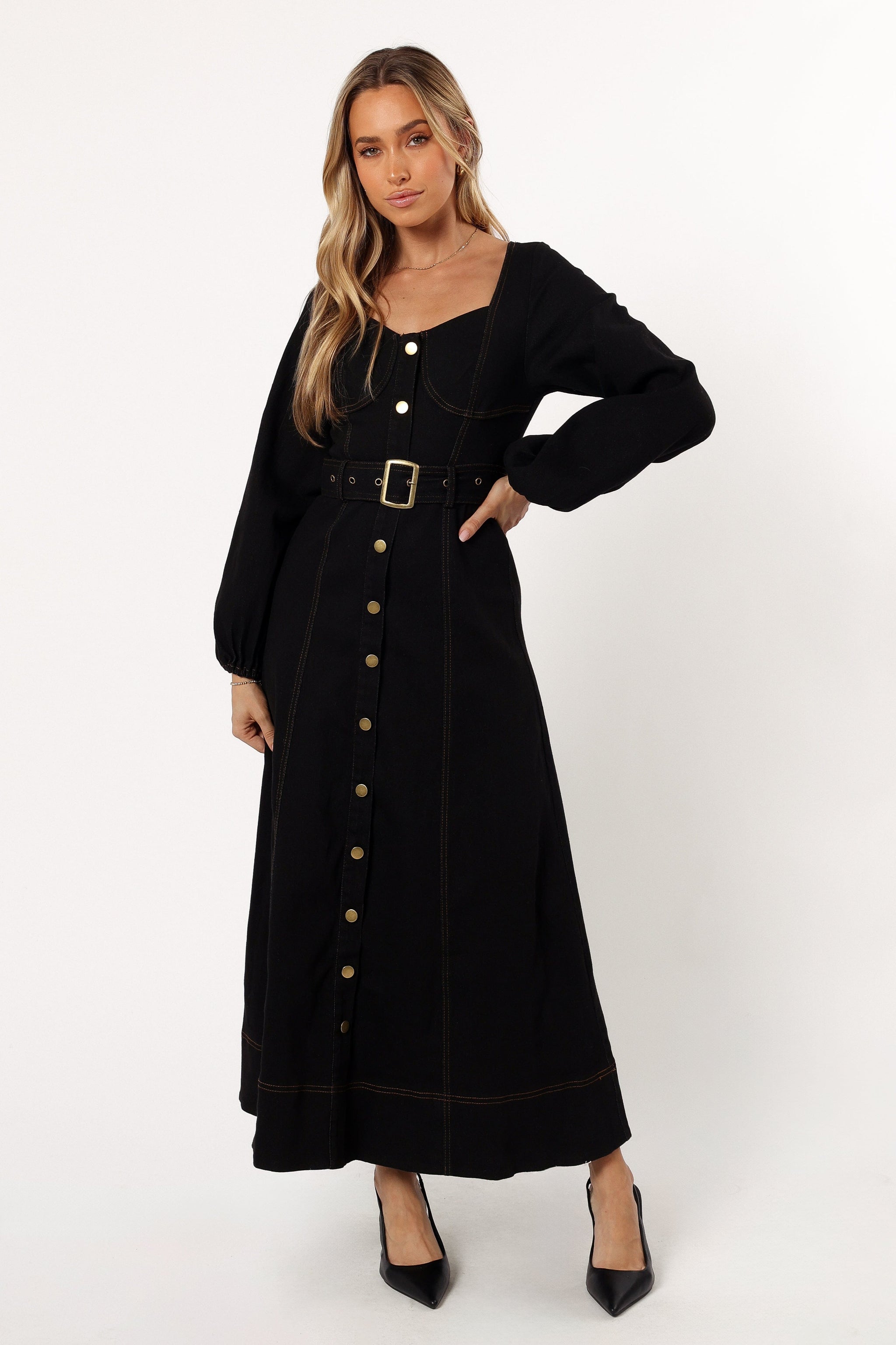 plus size denim dress with sleeves Chic Sleeveless Front Button Pockets for Ca Canary Houze 5 10 Bust Plus Size Stretch Waist Denim