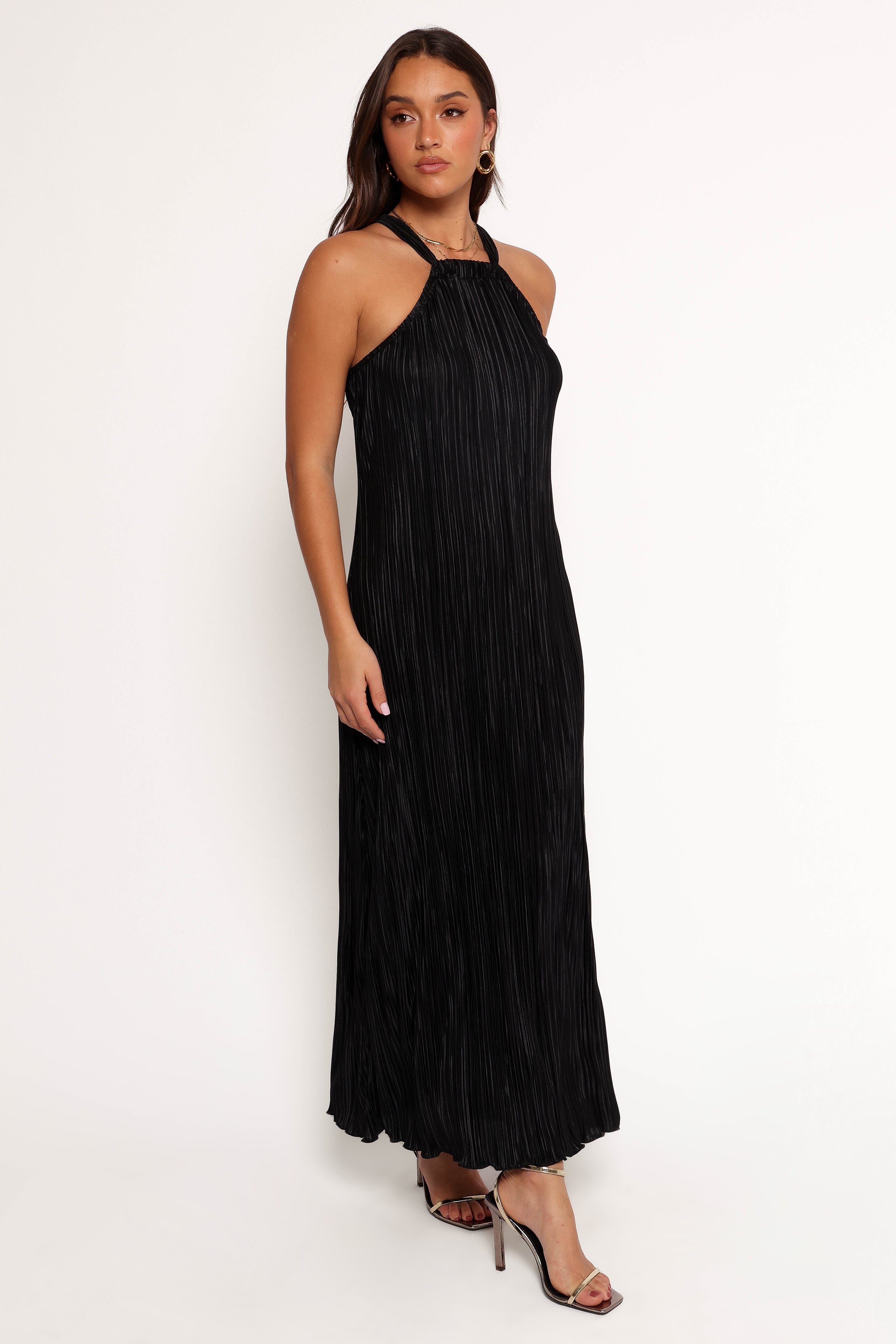 Petal and Pup USA DRESSES Melody Plisse Halter Maxi Dress - Black