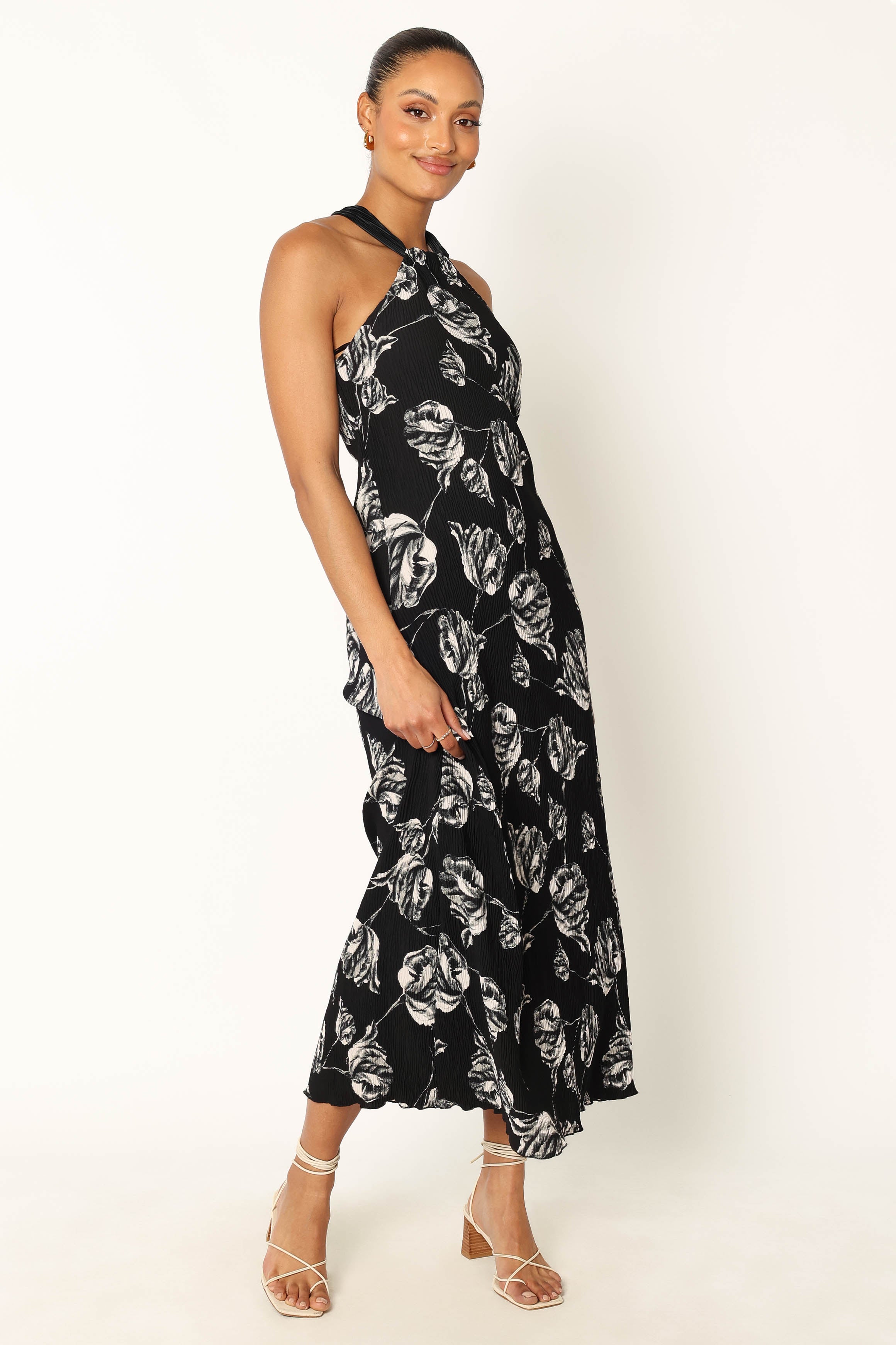 Petal and Pup USA DRESSES Melody Plisse Halter Maxi Dress - Black Floral