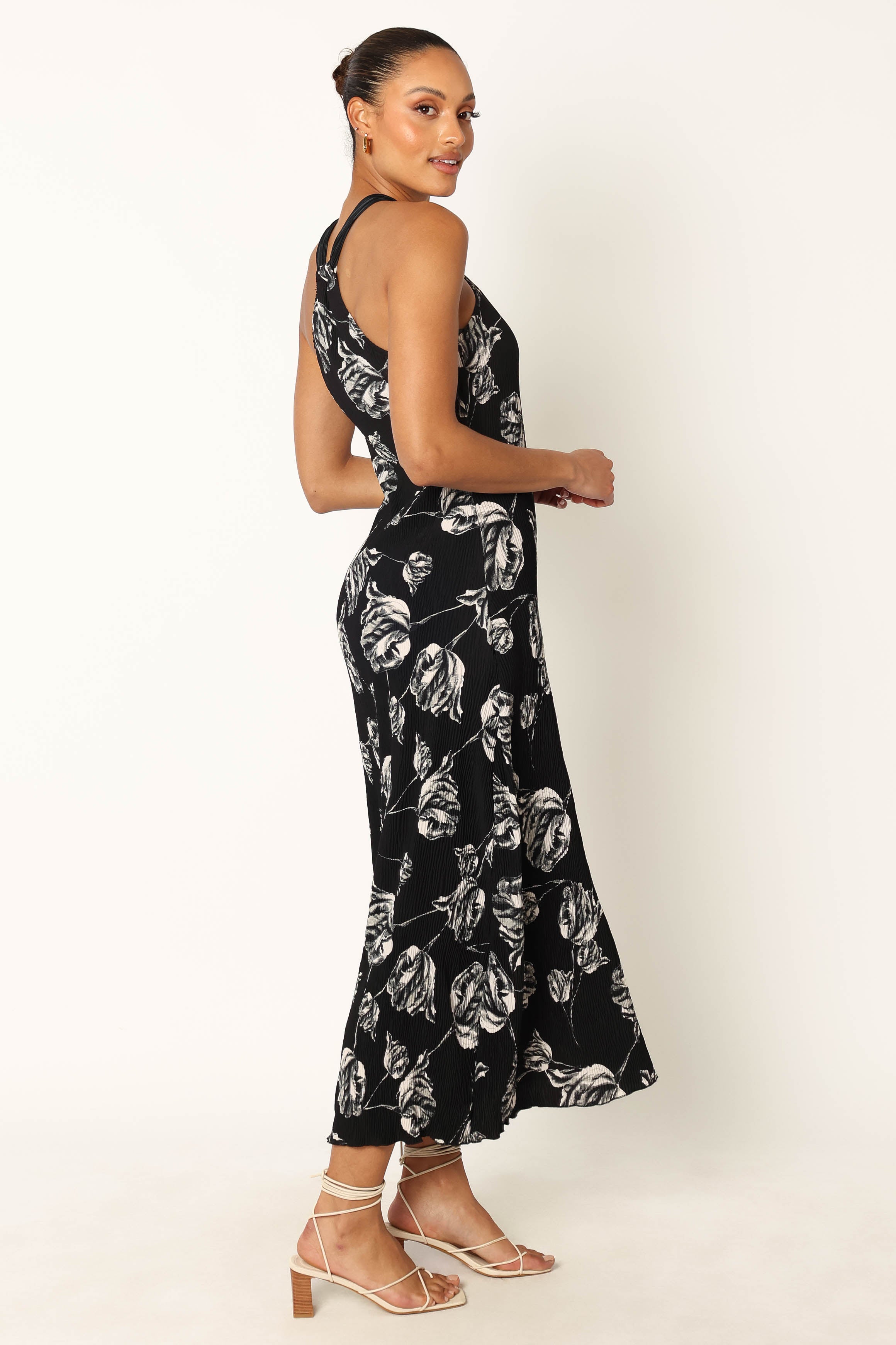 Petal and Pup USA DRESSES Melody Plisse Halter Maxi Dress - Black Floral