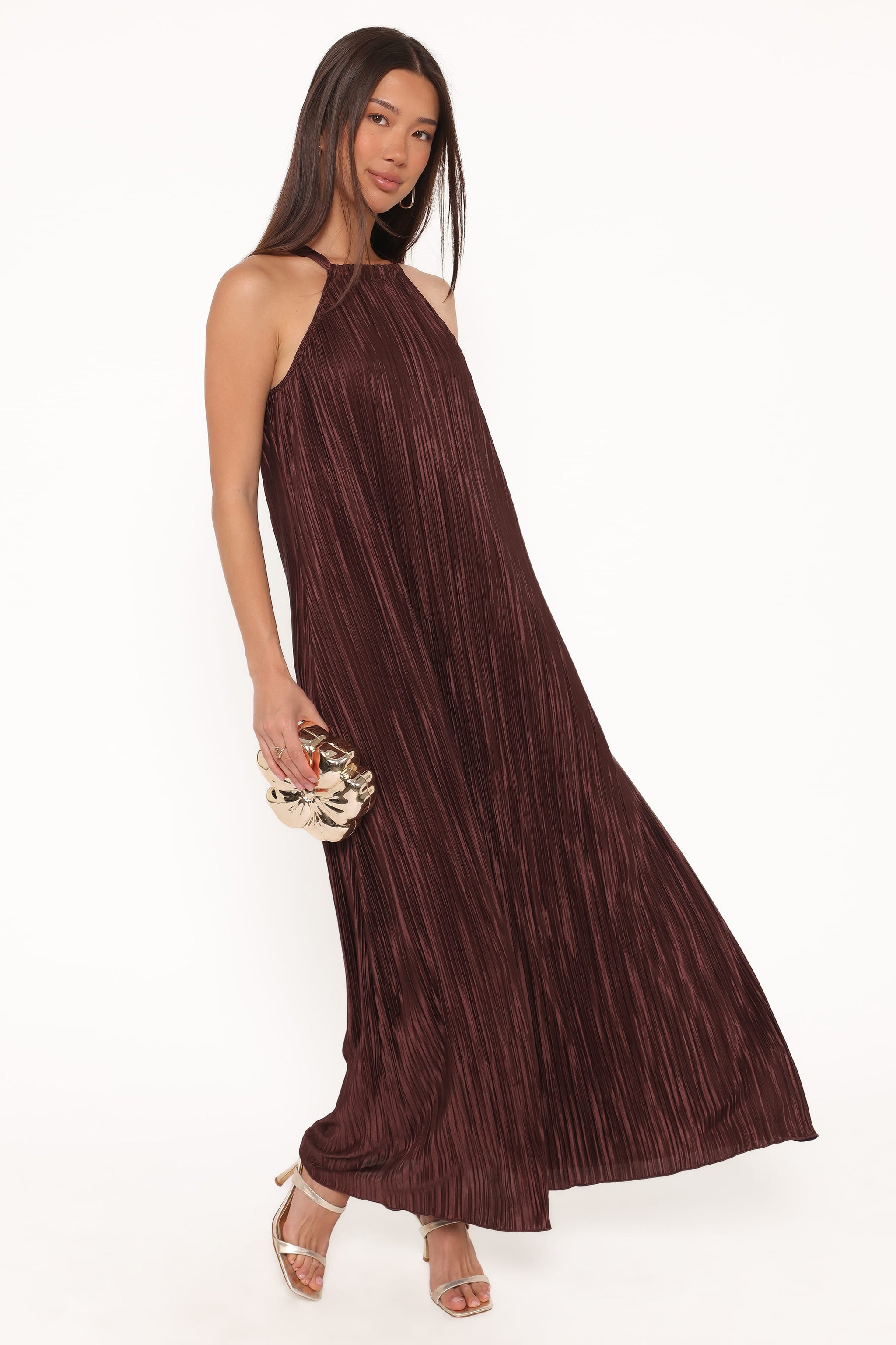 Melody Plisse Halter Maxi Dress - Brown | Petal & Pup USA