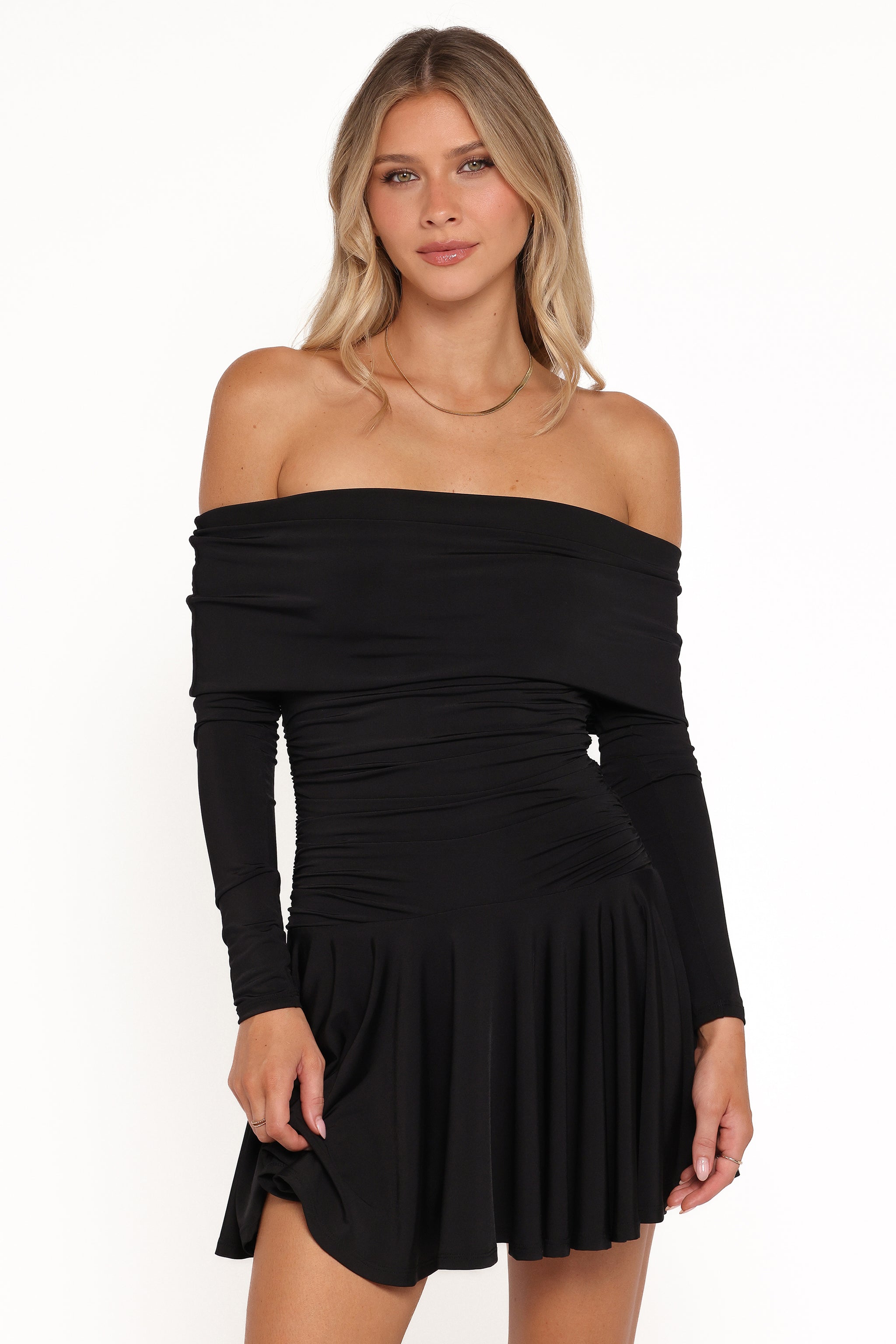 black off the shoulder mini dress Liane Black Floral Off-Shoulder Mini Dress main image 1