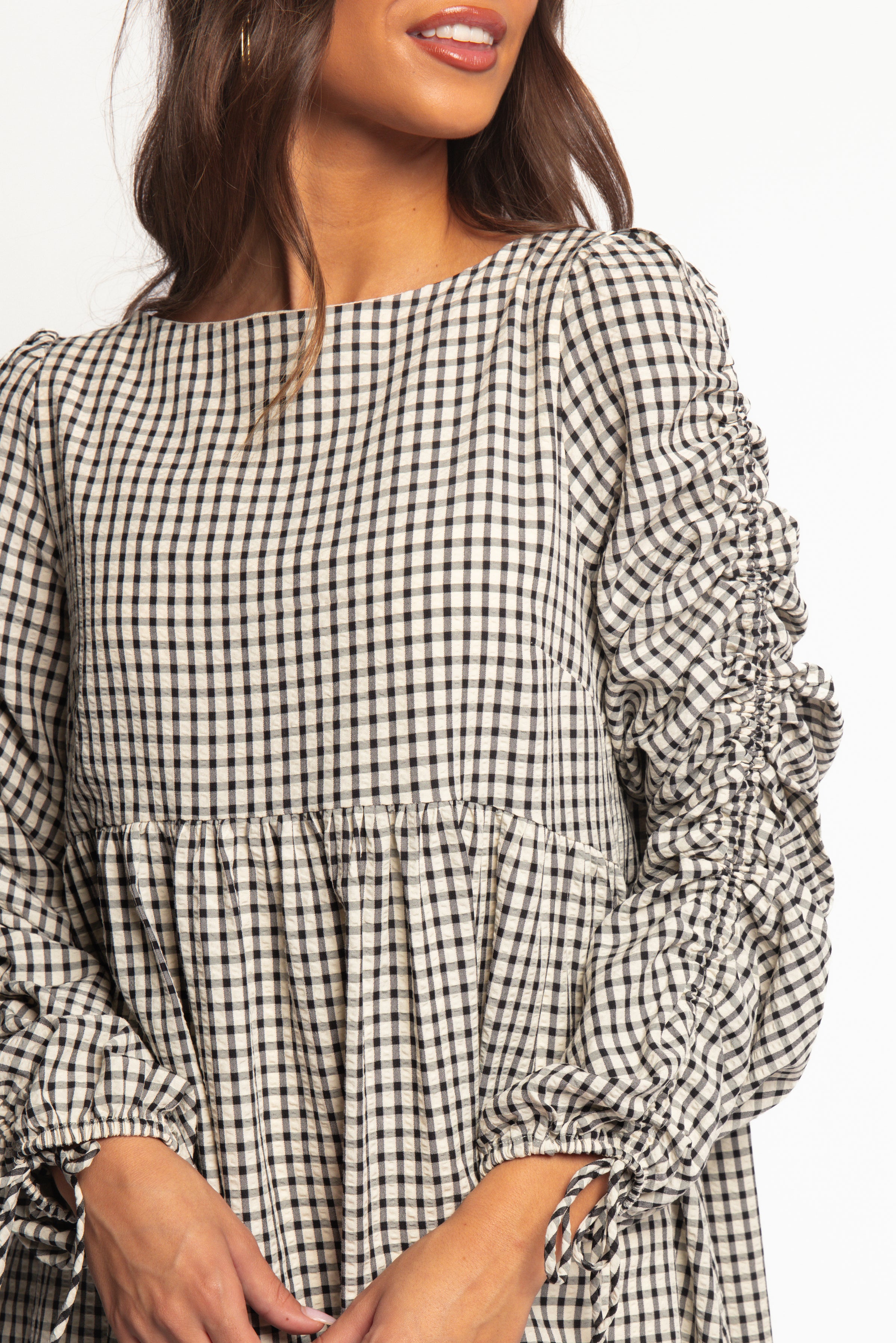 Petal and Pup USA DRESSES Micaela Long Sleeve Mini Dress - Black Gingham