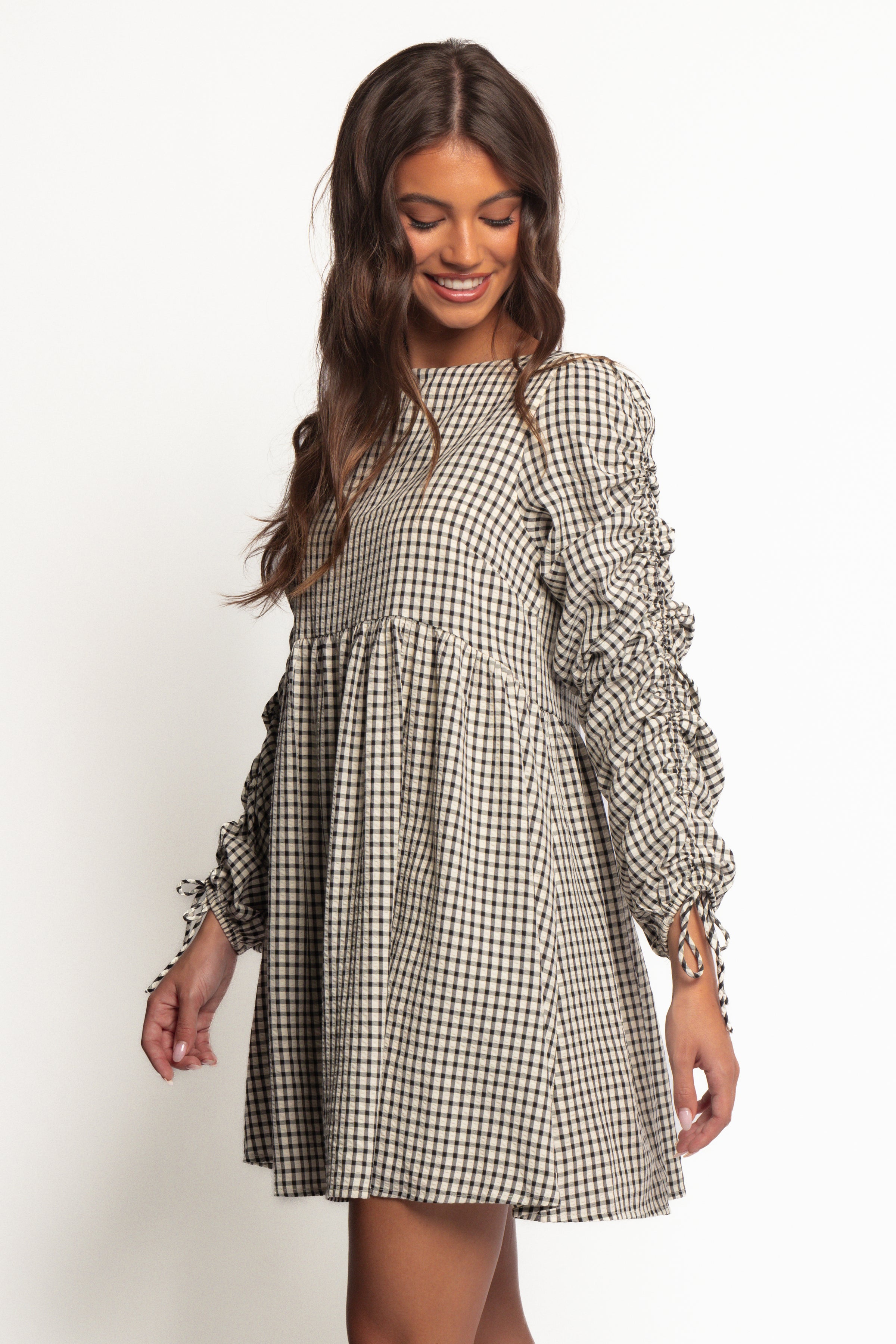 Petal and Pup USA DRESSES Micaela Long Sleeve Mini Dress - Black Gingham
