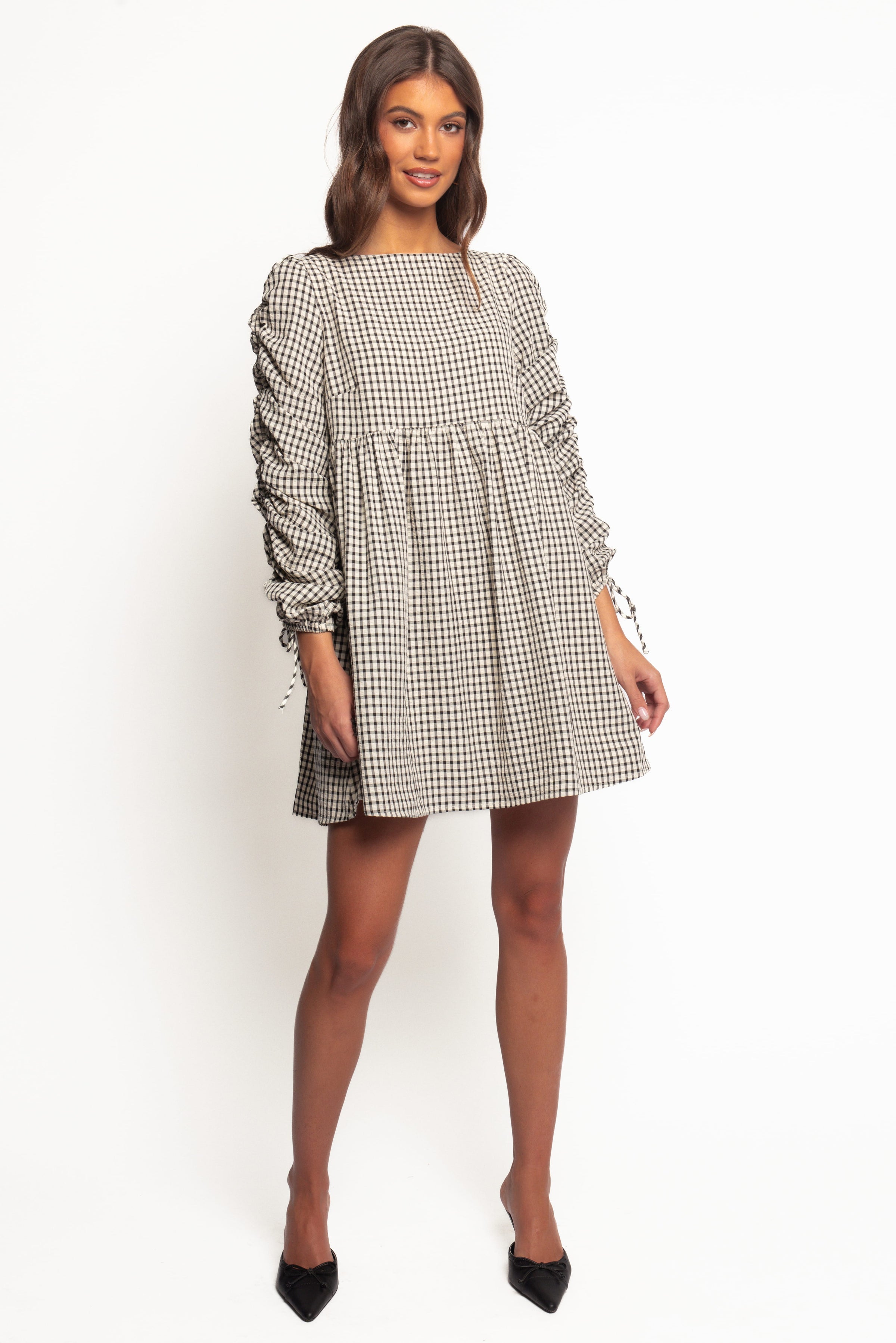 Petal and Pup USA DRESSES Micaela Long Sleeve Mini Dress - Black Gingham