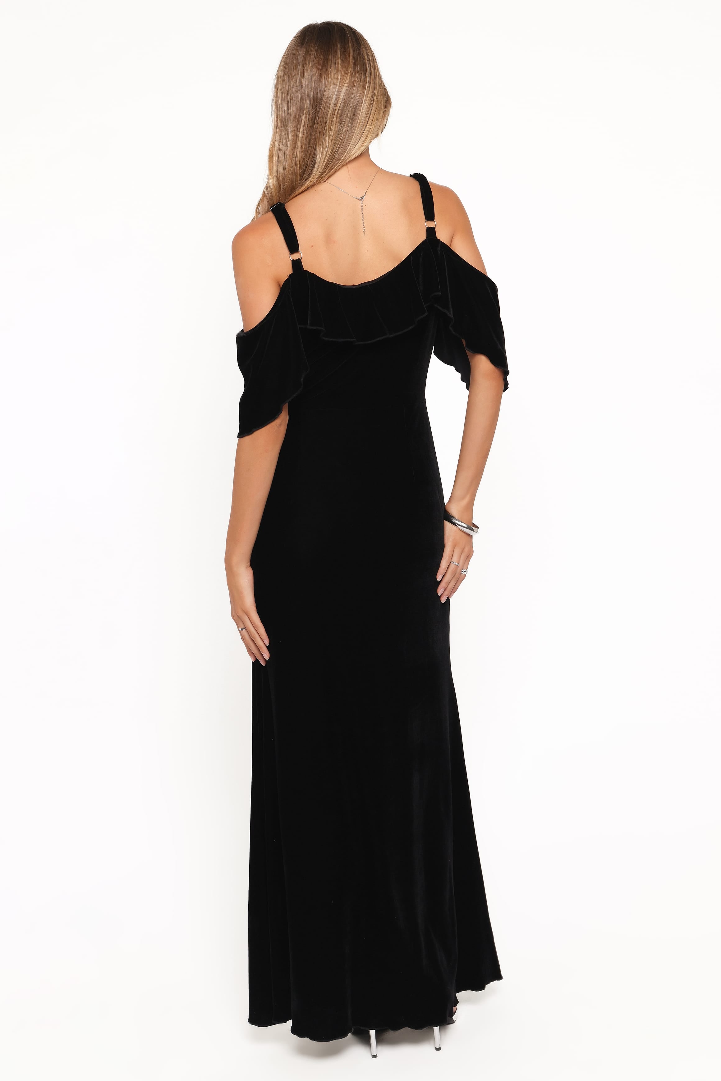 Petal and Pup USA DRESSES Micah Off Shoulder Velvet Maxi Dress - Black