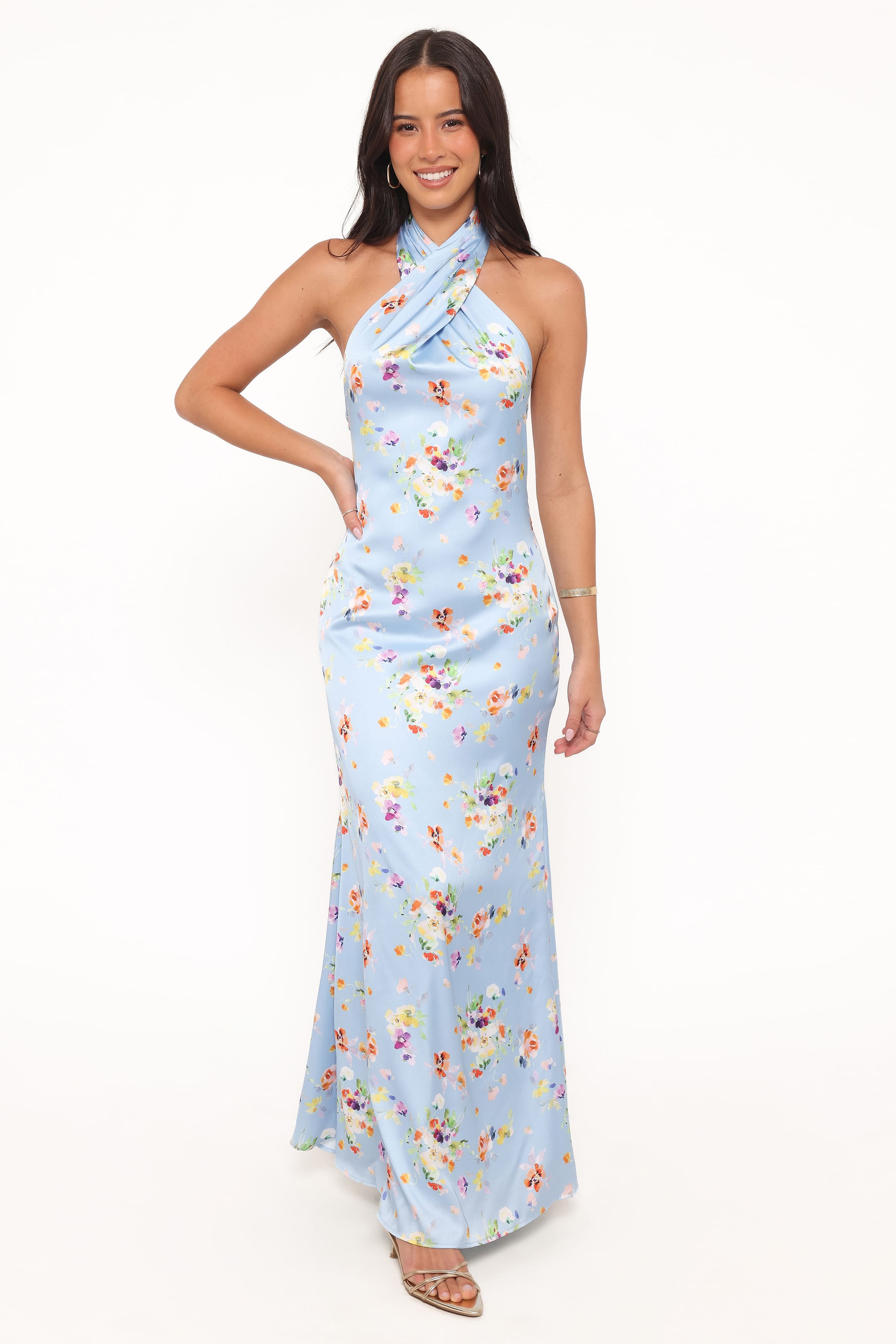 Petal and Pup USA DRESSES Mila Halterneck Maxi Dress - Cornflower Blue Floral