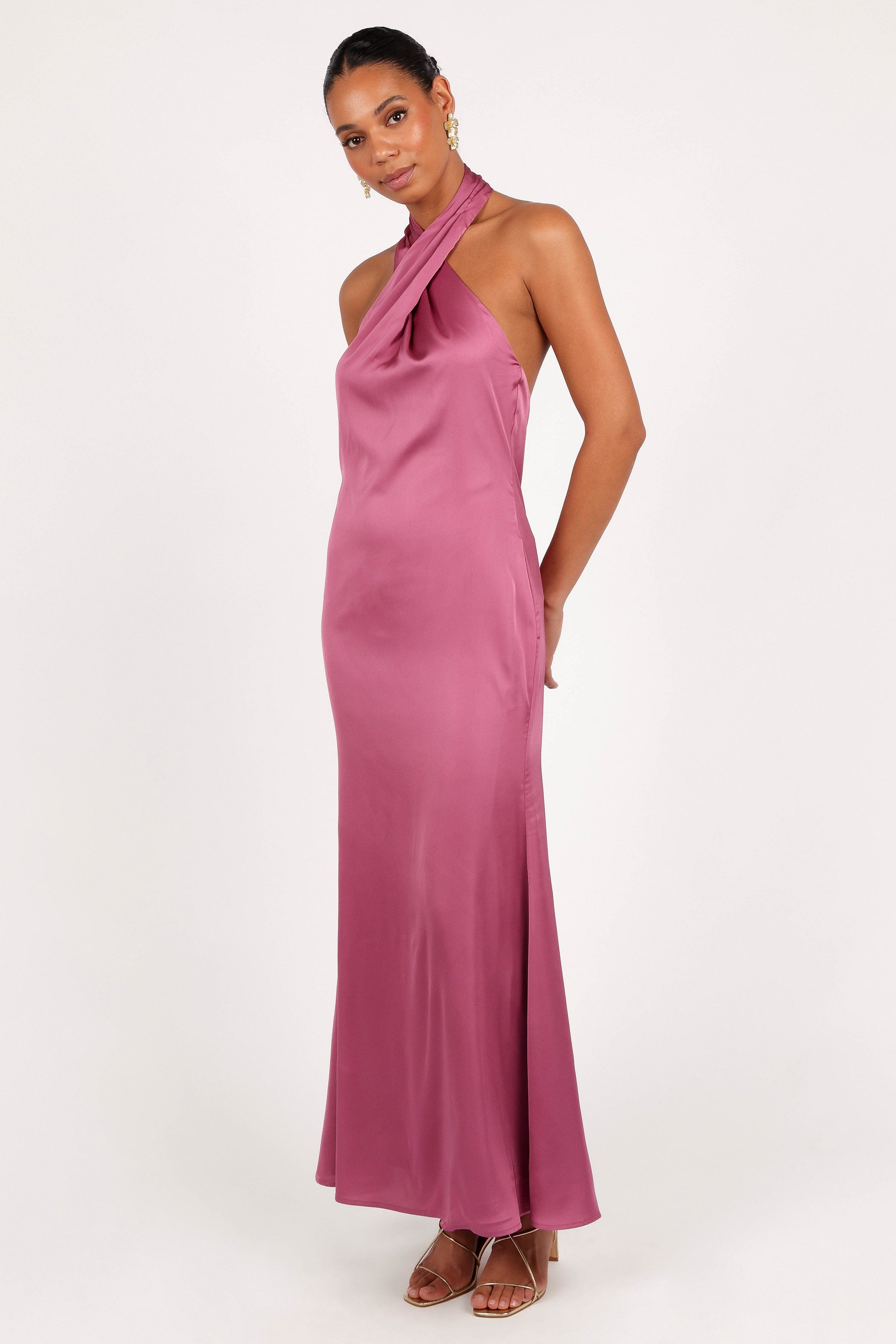 Petal and Pup USA DRESSES Mila Halterneck Maxi Dress - Dark Rose