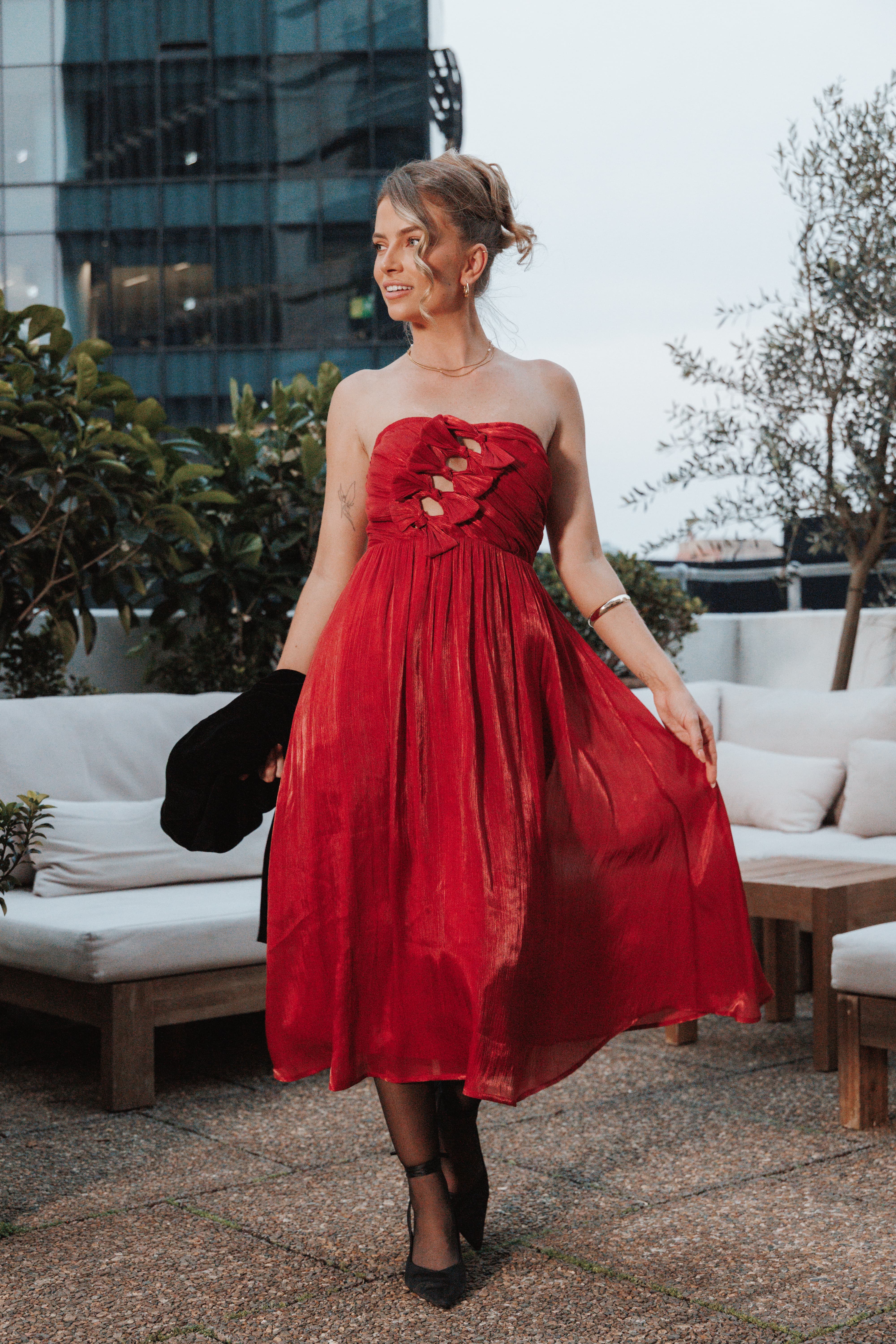 Petal and Pup USA DRESSES Mila Strapless Midi Dress - Red
