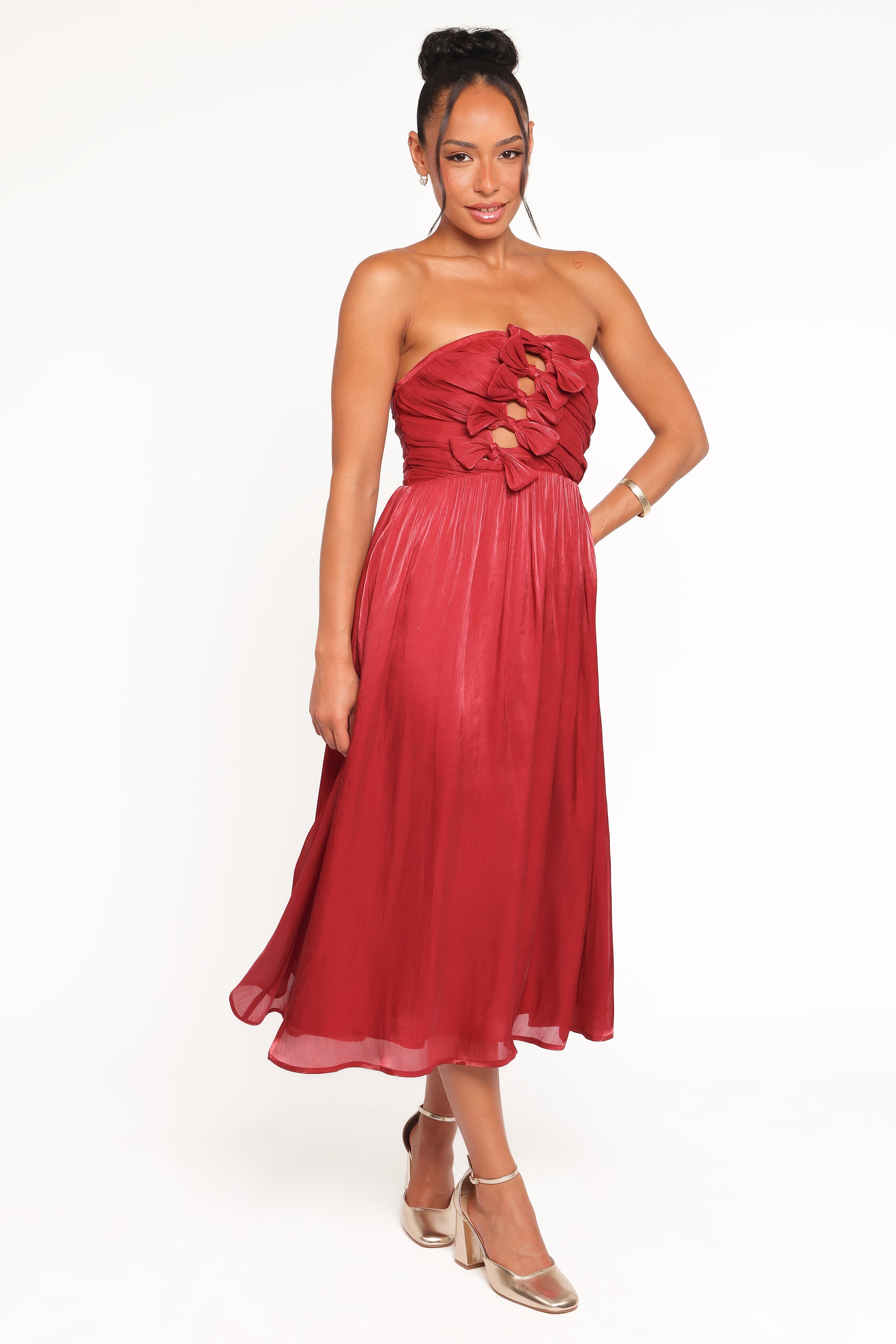 Petal and Pup USA DRESSES Mila Strapless Midi Dress - Red