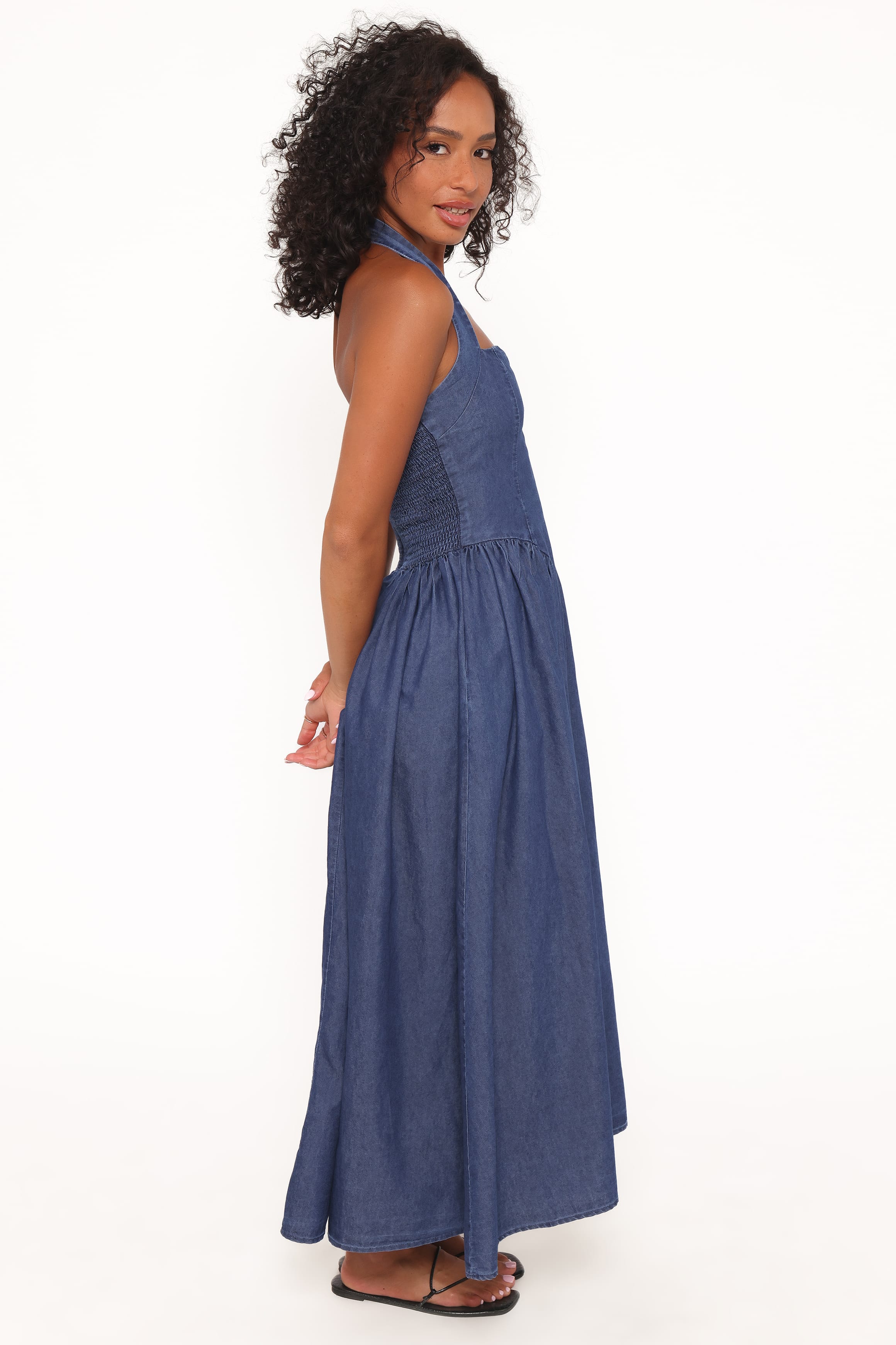 Petal and Pup USA DRESSES Milford Halterneck Midi Dress - Dark Denim
