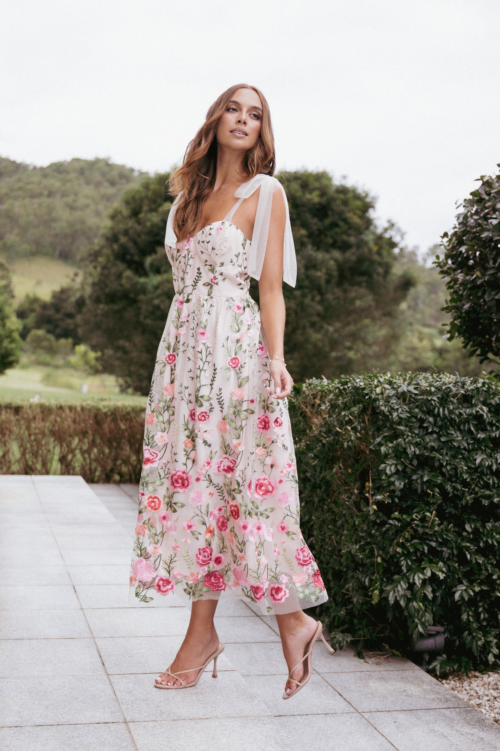 falling petals floral midi dress Falling Petals Floral Applique Midi Dress main image 0