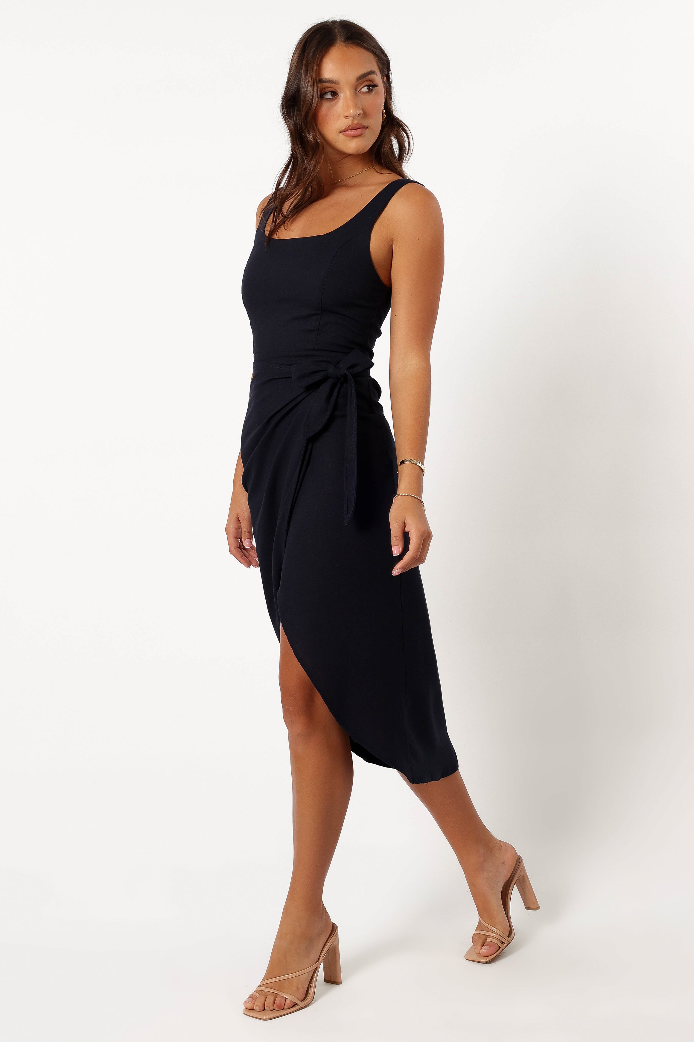 Petal and Pup USA DRESSES Misty Wrap Midi Dress - Navy