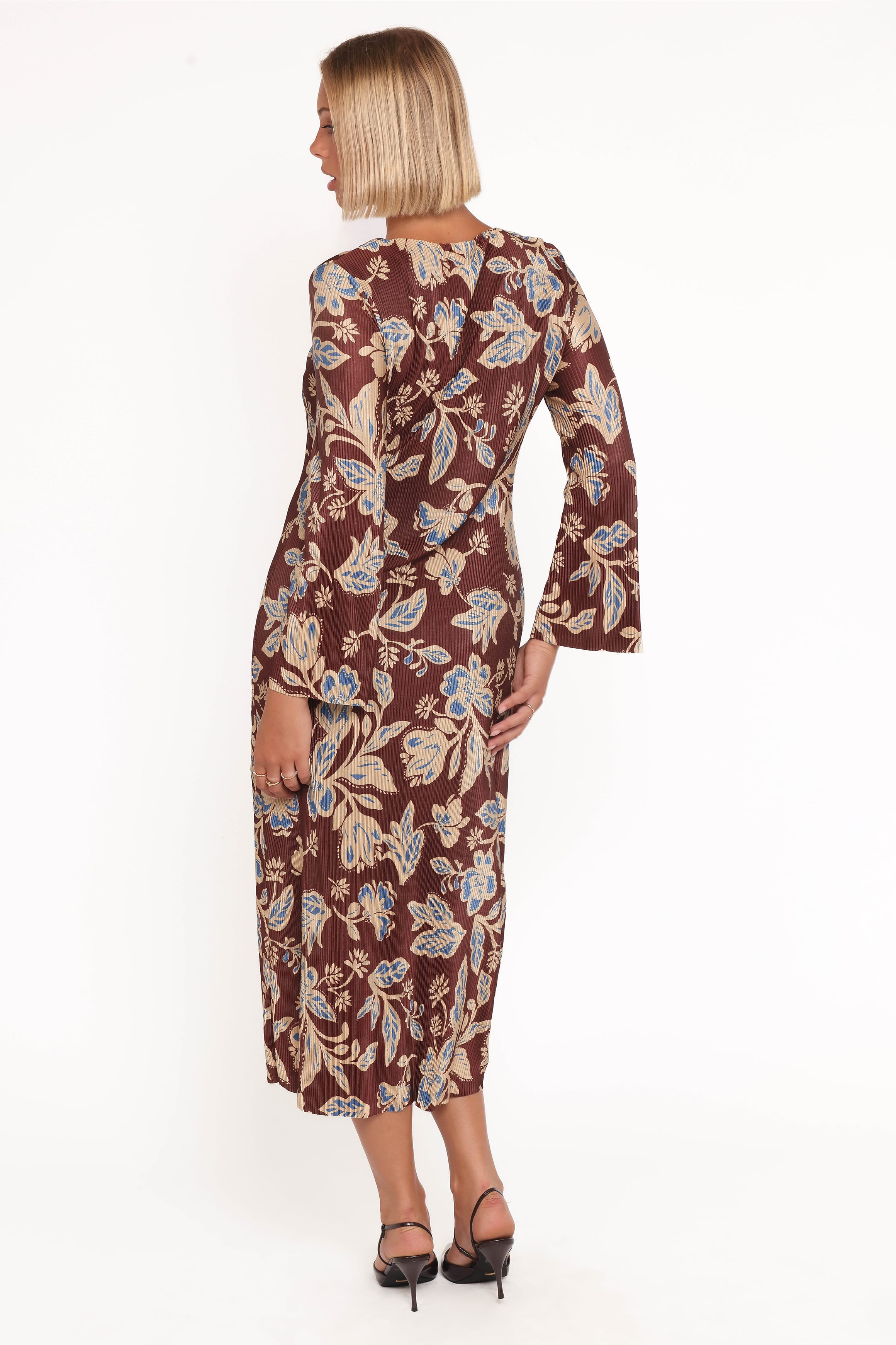Petal and Pup USA DRESSES Morena Long Sleeve Midi Dress - Brown Floral