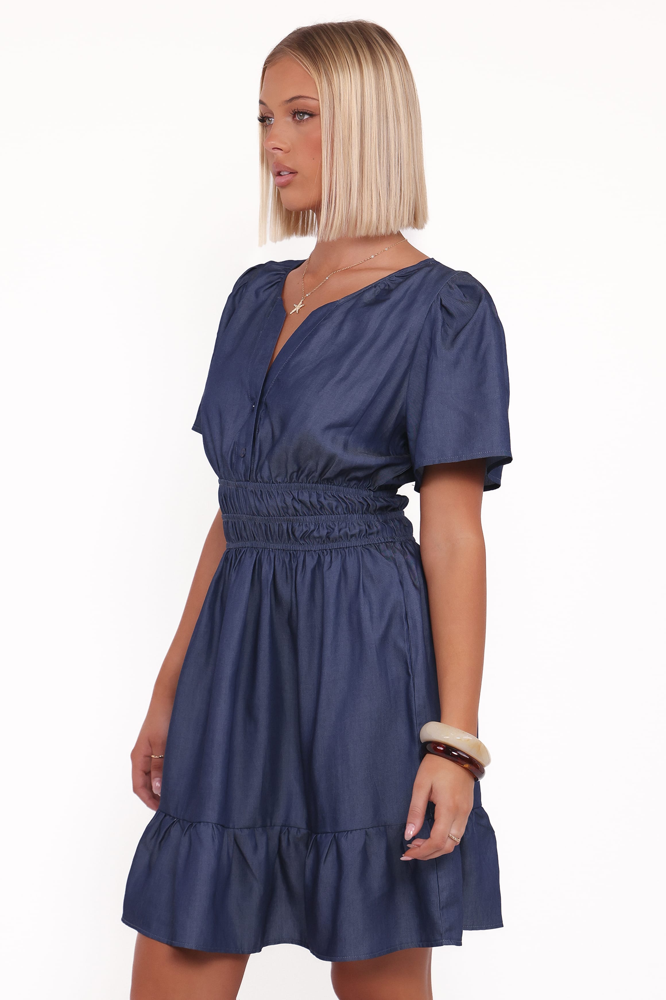 Petal and Pup USA DRESSES Morwenna Mini Dress - Chambray (Hold for Amazon)