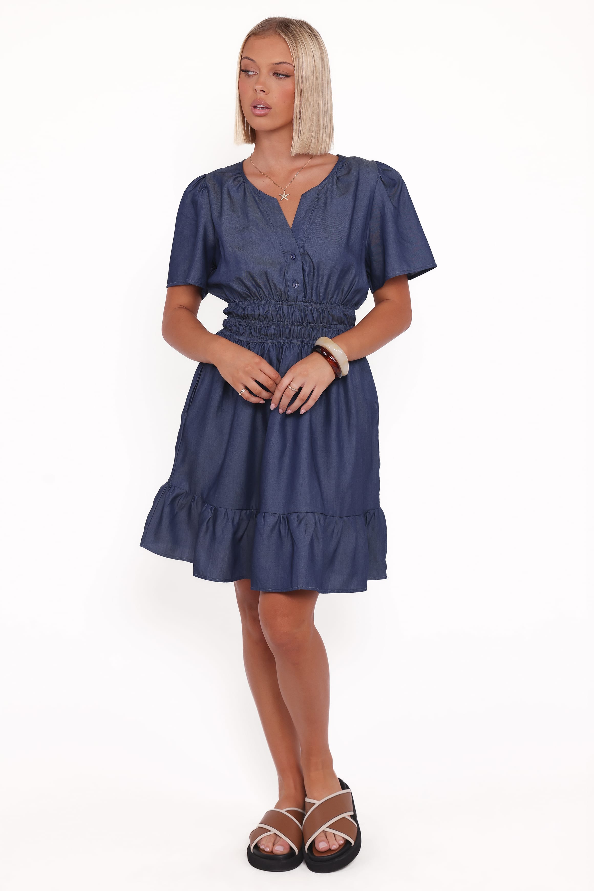 Petal and Pup USA DRESSES Morwenna Mini Dress - Chambray (Hold for Amazon)