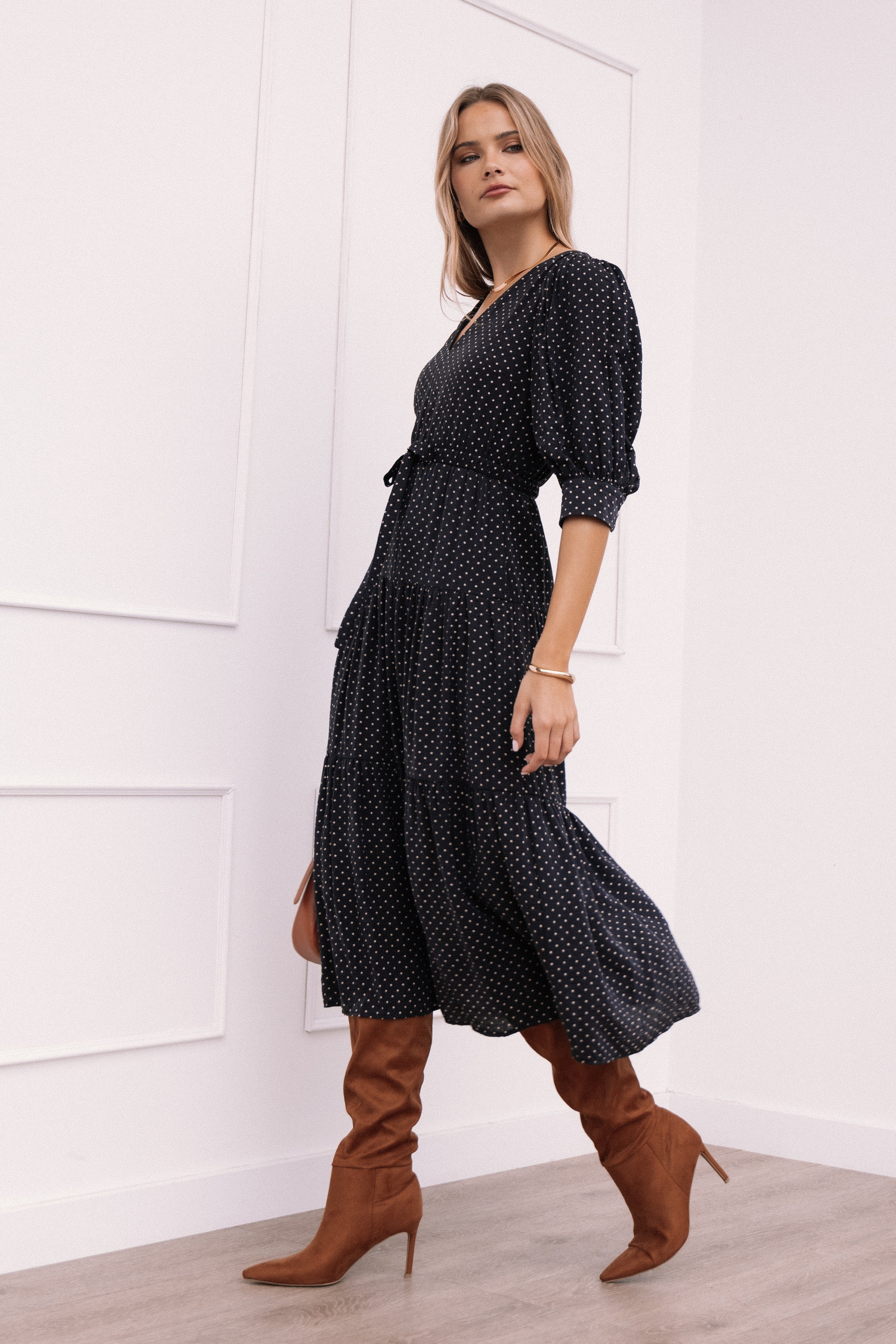 Petal and Pup USA DRESSES Moscow Midi Dress - Black Polka Dot