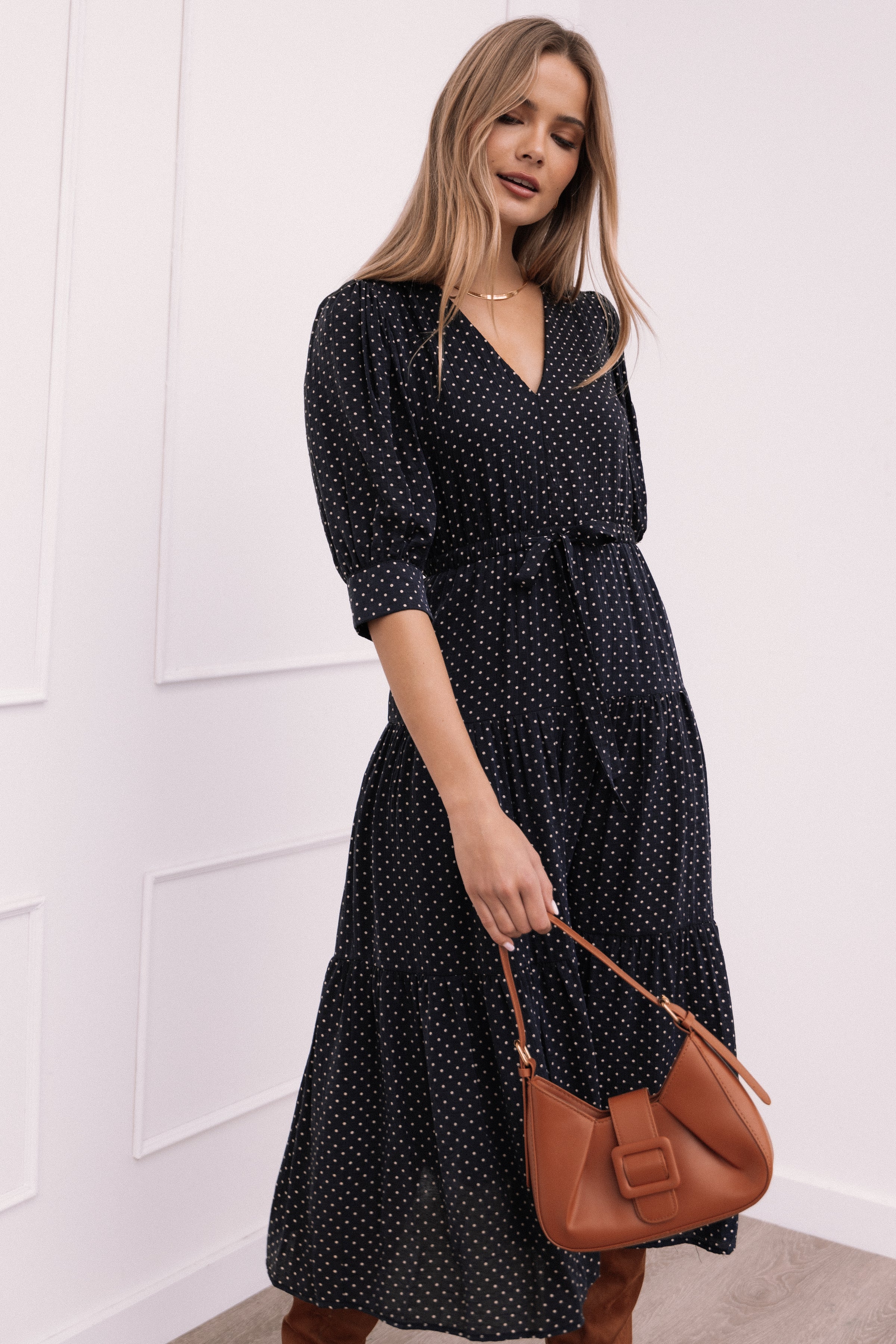 Petal and Pup USA DRESSES Moscow Midi Dress - Black Polka Dot