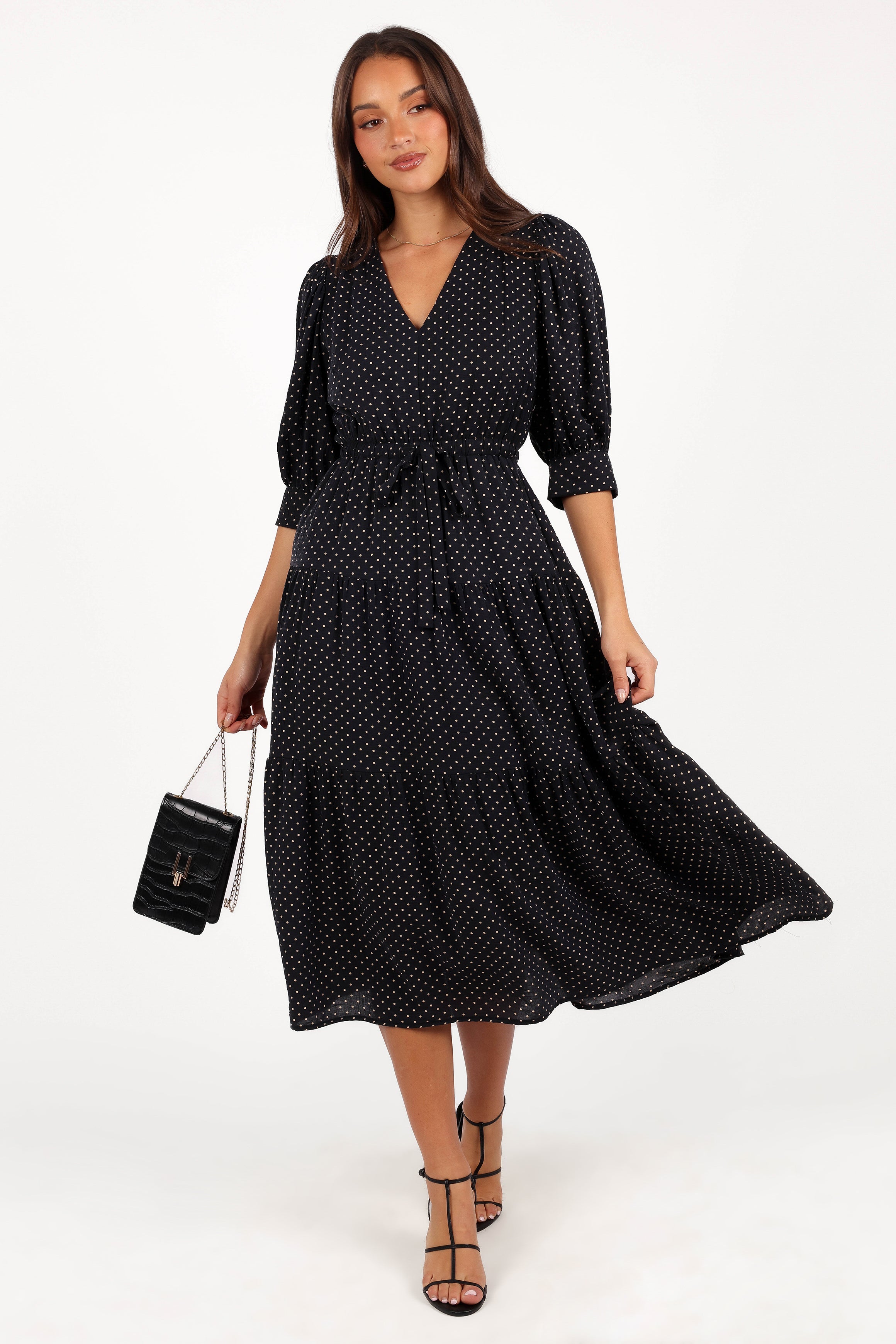 Petal and Pup USA DRESSES Moscow Midi Dress - Black Polka Dot
