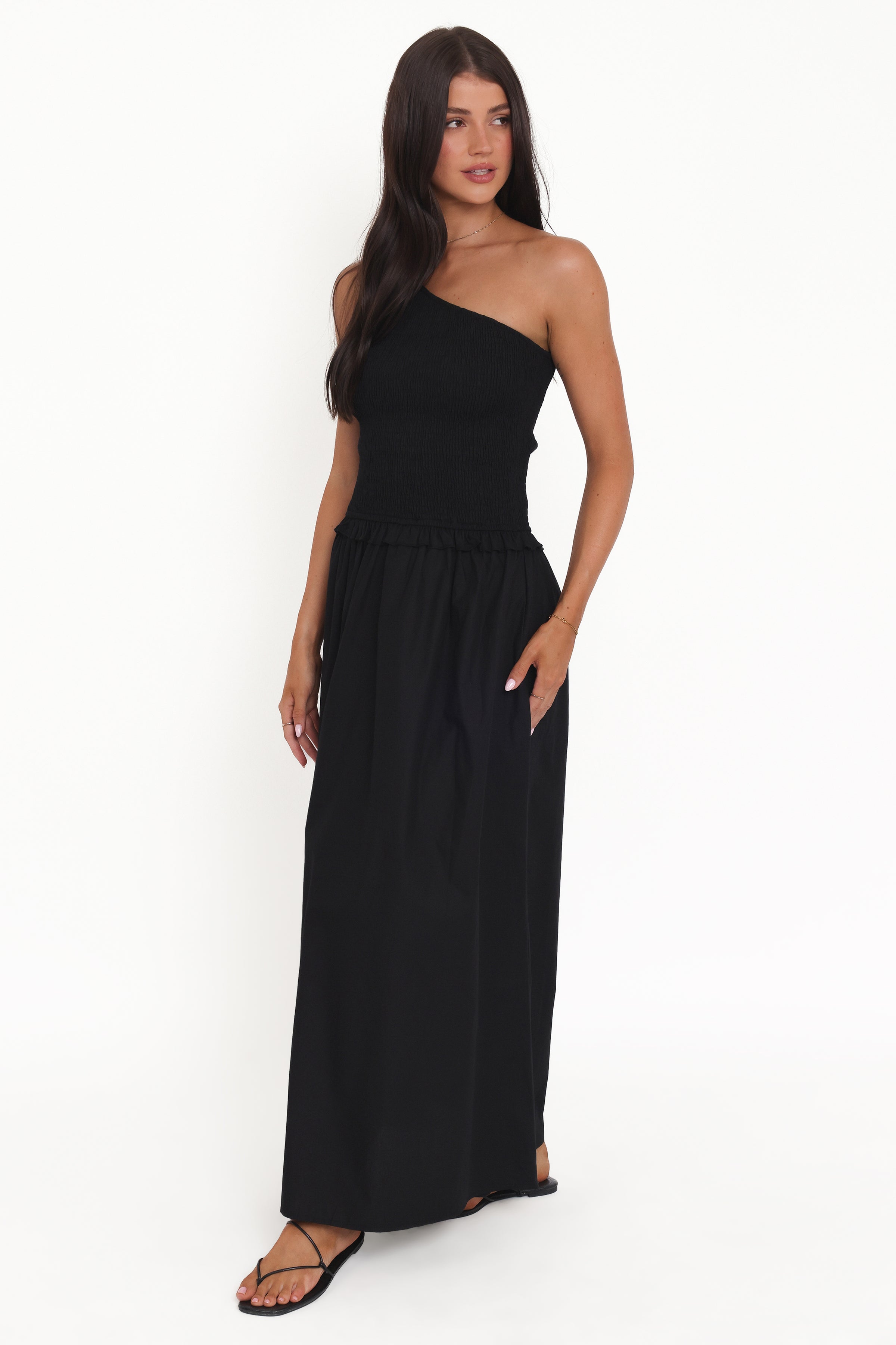 Petal and Pup USA DRESSES Myla One Shoulder Maxi Dress - Black