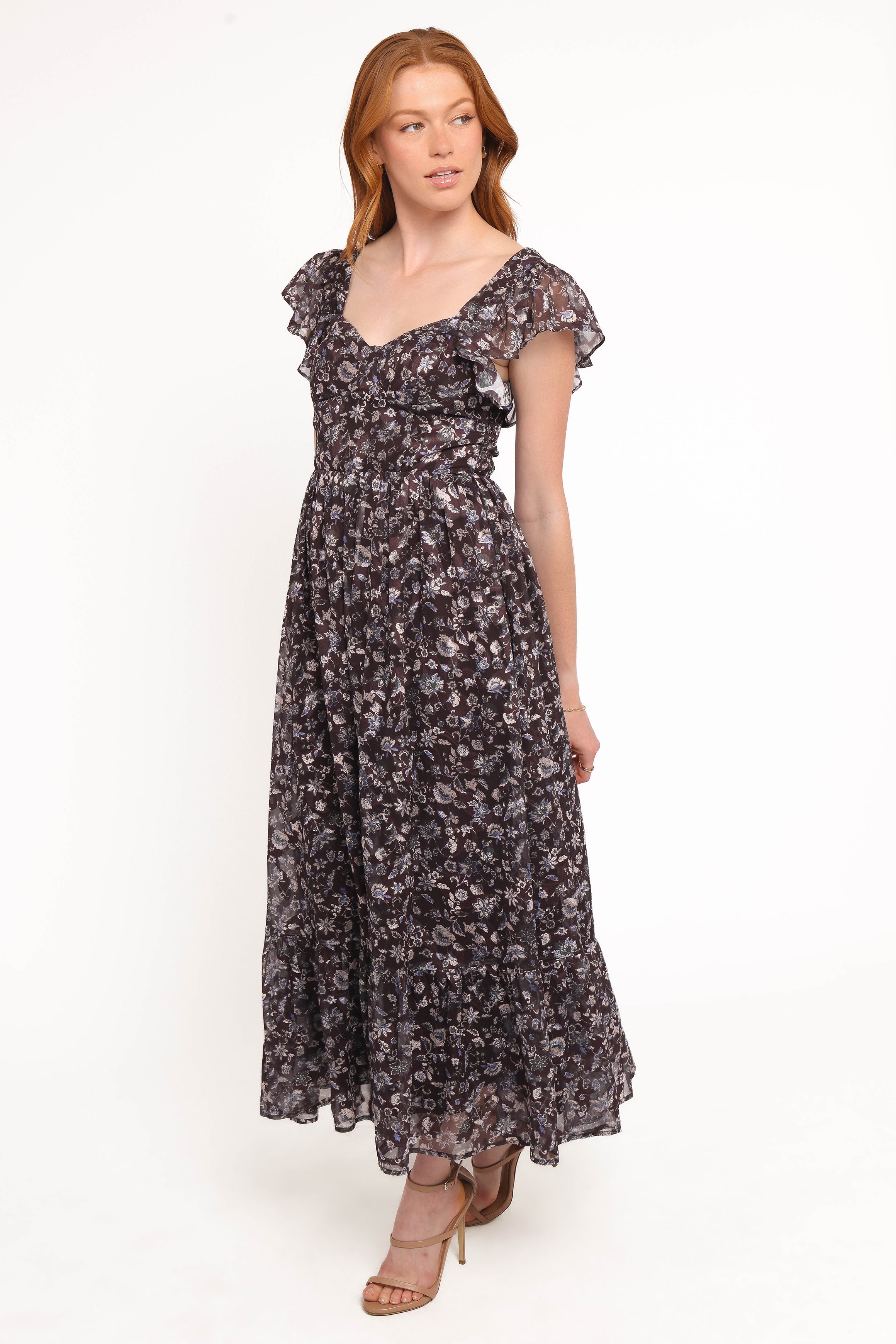 Petal and Pup USA DRESSES Myles Maxi Dress - Brown/Blue Floral