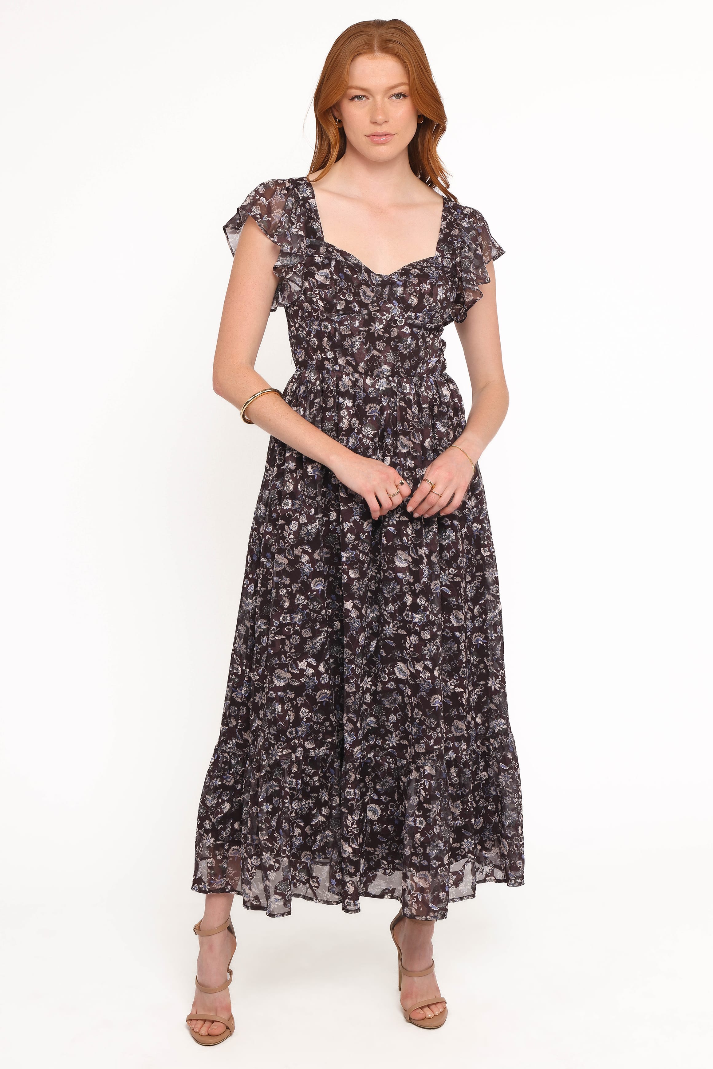 Petal and Pup USA DRESSES Myles Maxi Dress - Brown/Blue Floral