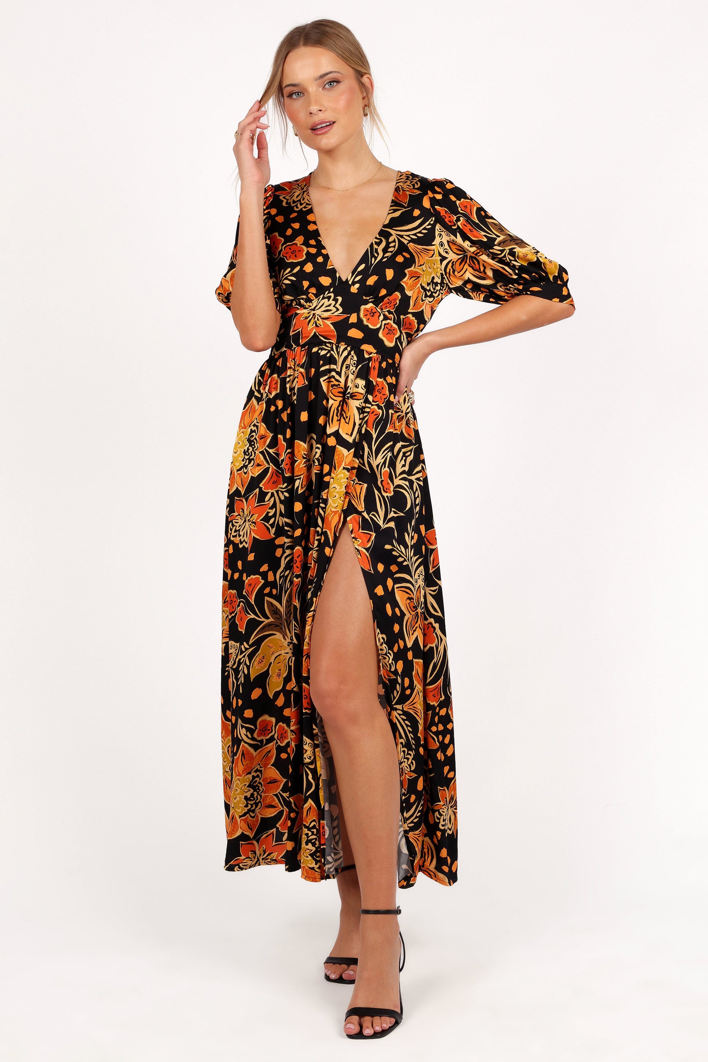 Petal and Pup USA DRESSES Nadalyn Midi Dress - Black/Multi