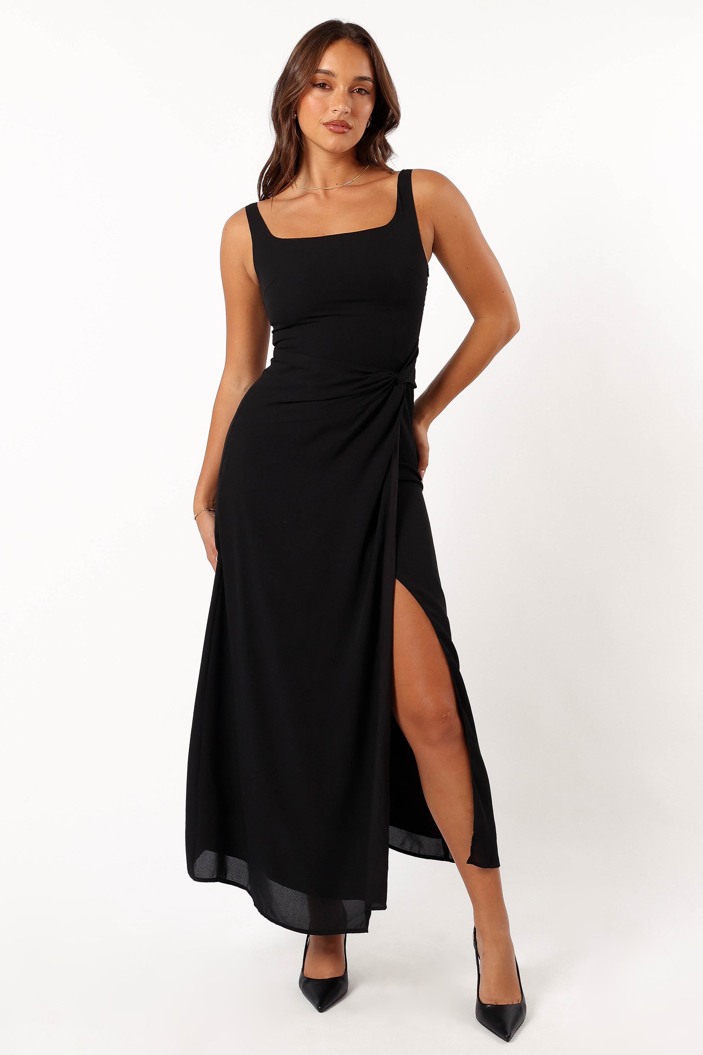 Petal and Pup USA DRESSES Nadea Faux Wrap Maxi Dress - Black