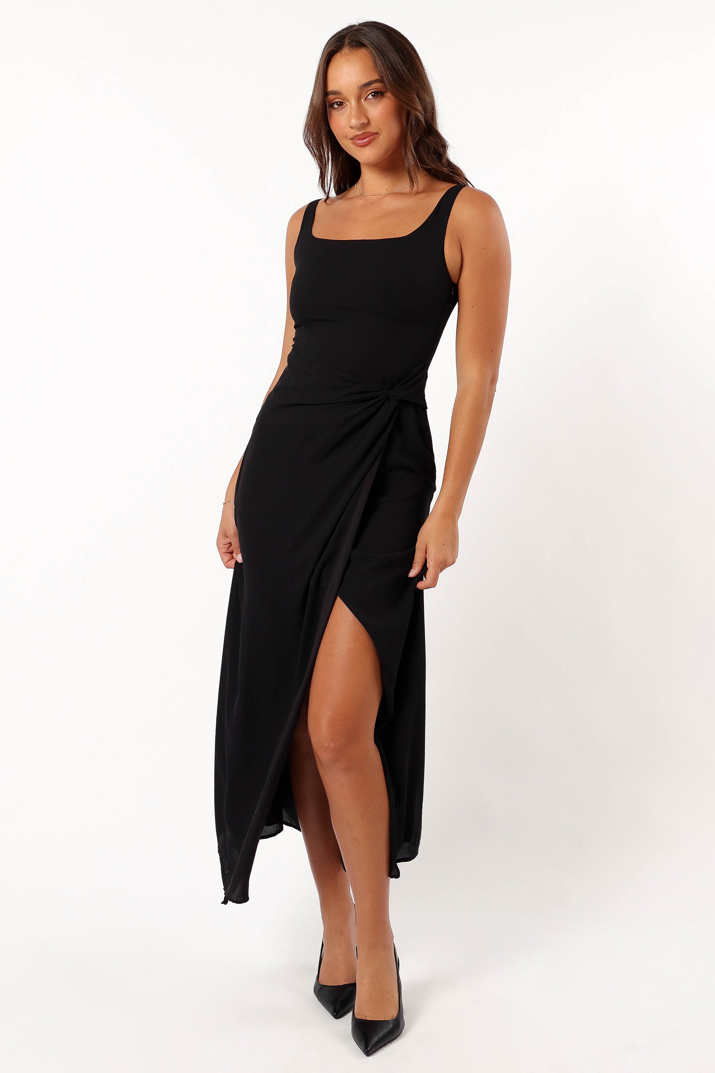 Petal and Pup USA DRESSES Nadea Faux Wrap Maxi Dress - Black