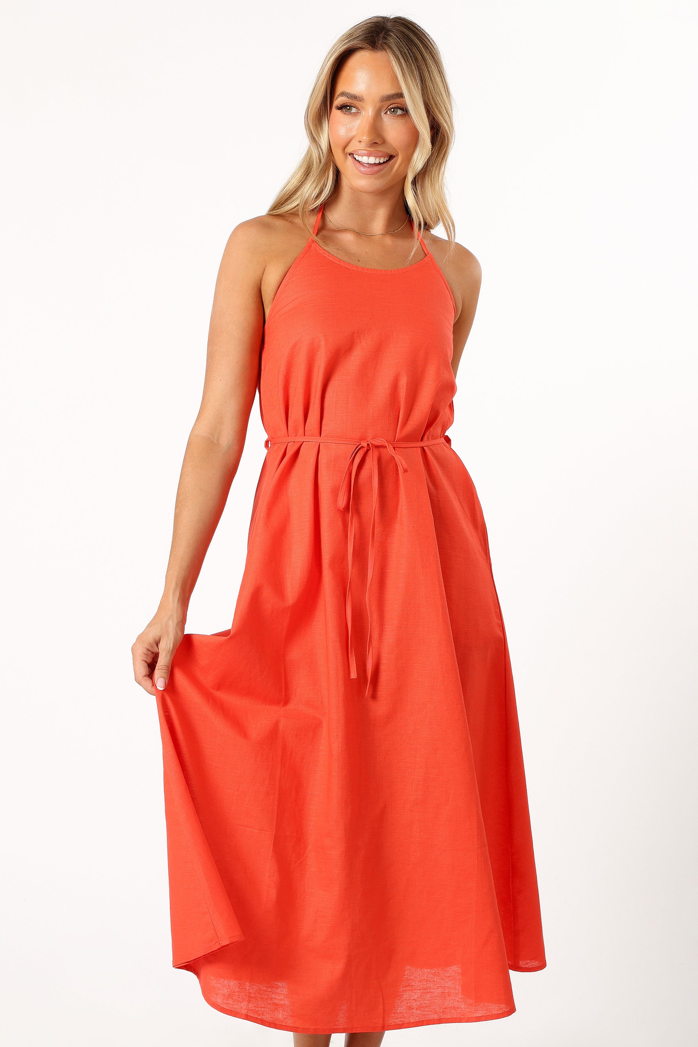 Petal and Pup USA DRESSES Nadine Halterneck Midi Dress - Coral