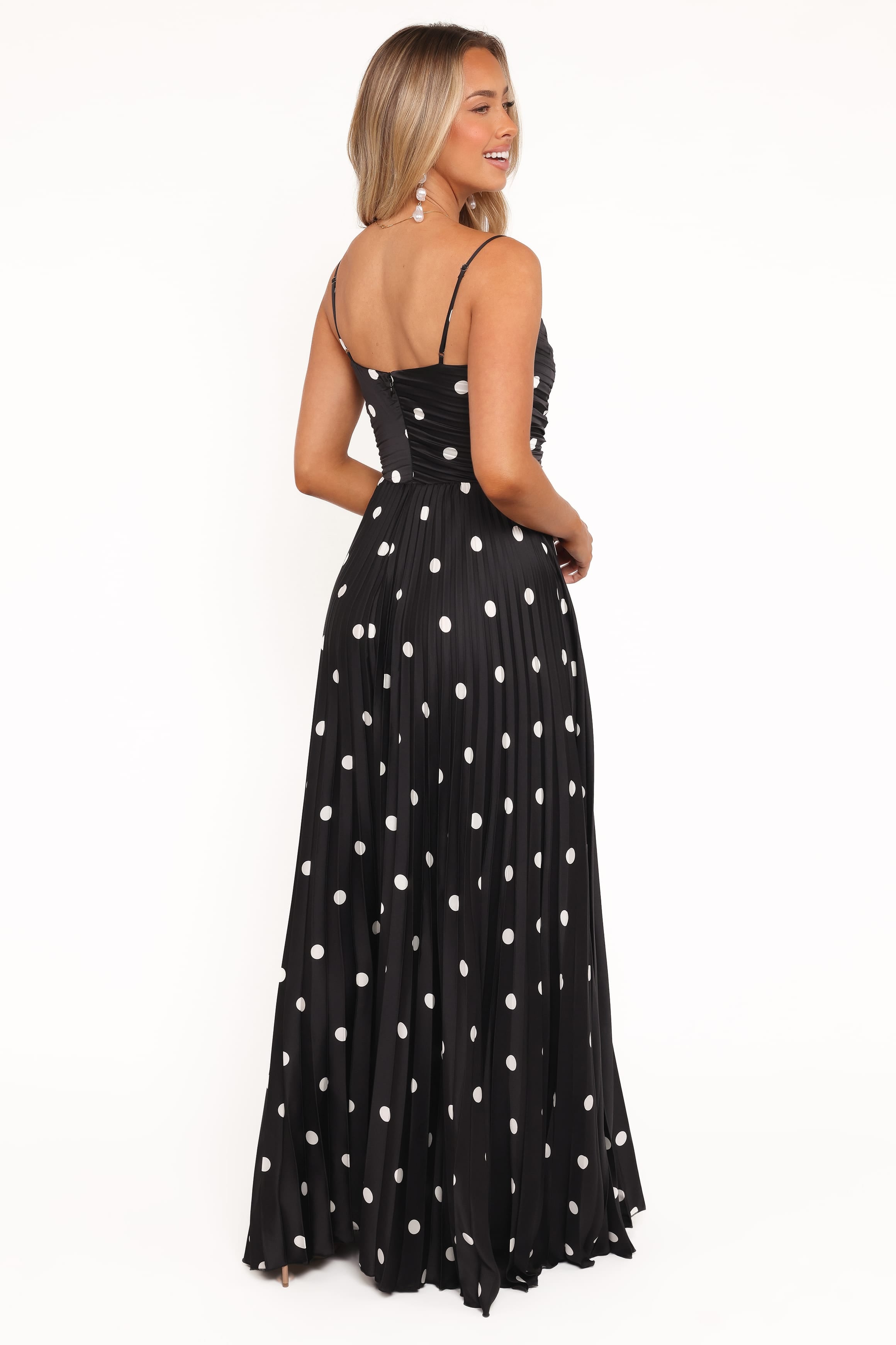 Petal and Pup USA DRESSES Naira Pleated Maxi Dress - Black Polka Dot