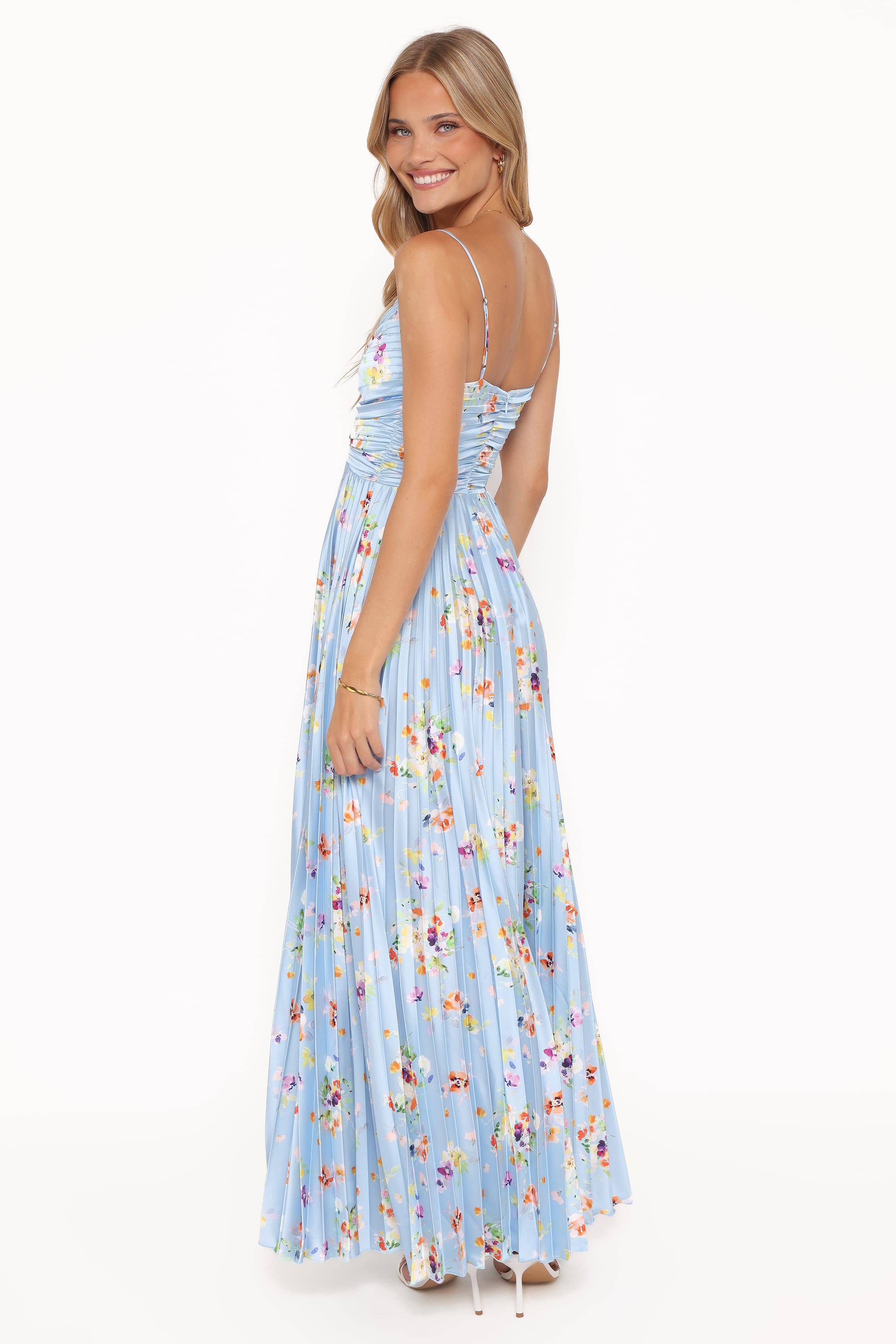 Petal and Pup USA DRESSES Naira Pleated Maxi Dress - Cornflower Blue Floral