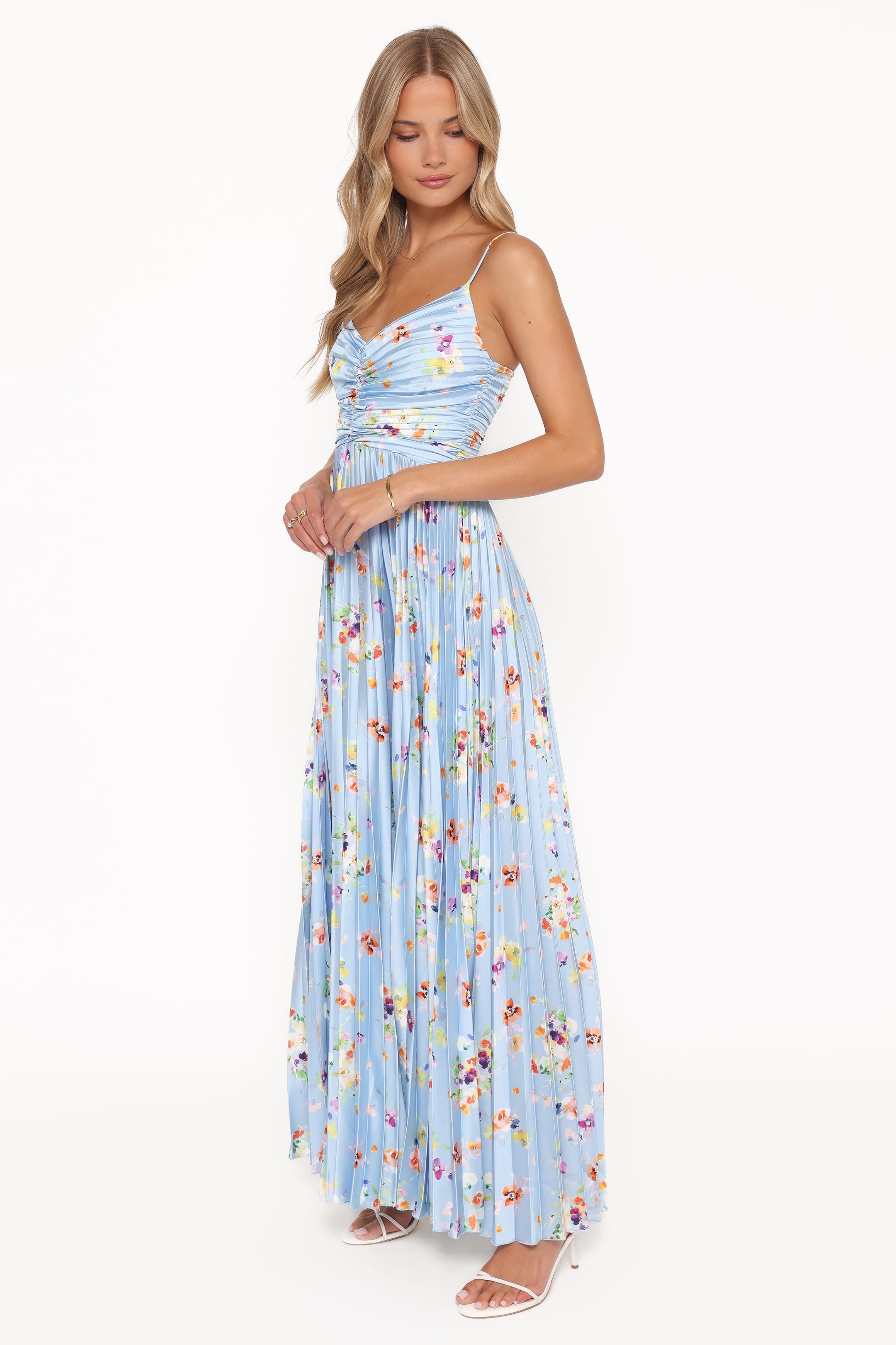 Petal and Pup USA DRESSES Naira Pleated Maxi Dress - Cornflower Blue Floral