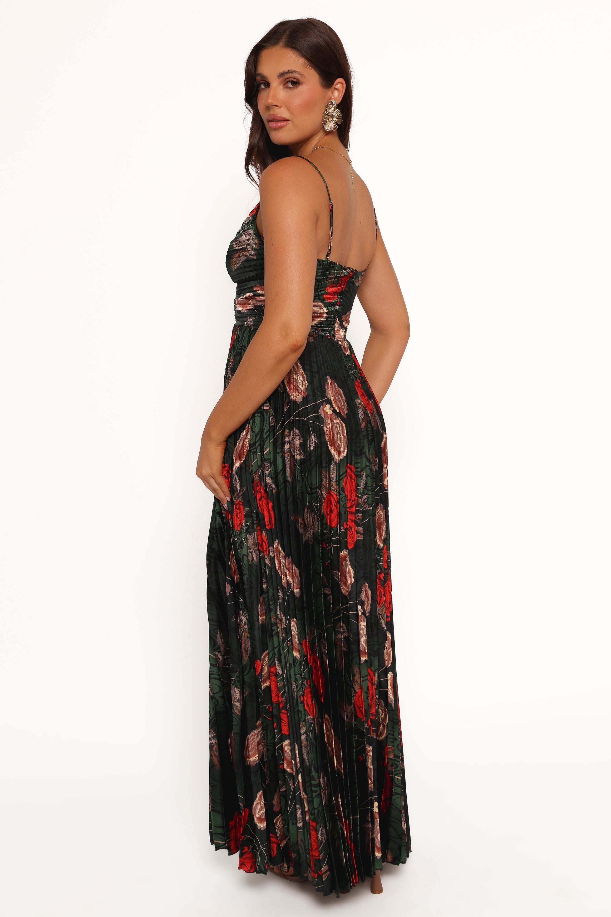 Petal and Pup USA DRESSES Naira Pleated Maxi Dress - Green Floral