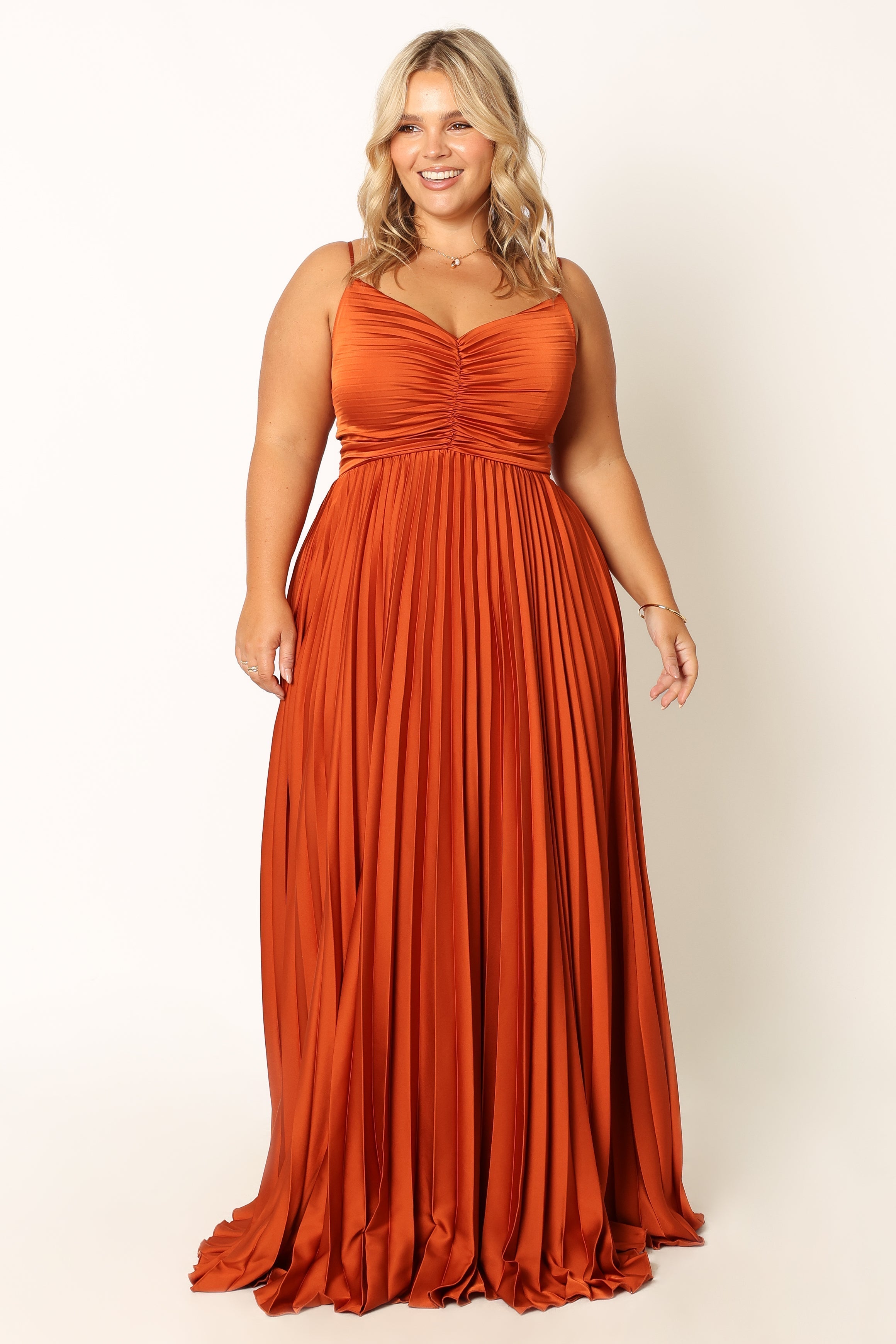 Petal and Pup USA DRESSES Naira Pleated Maxi Dress - Sunset Orange