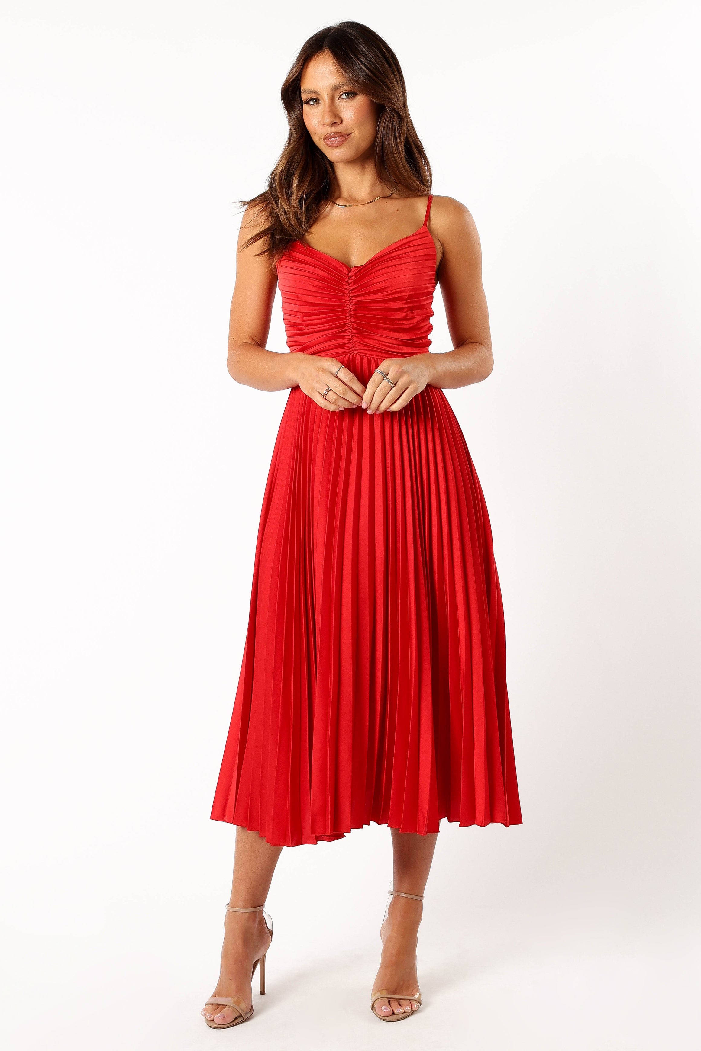 Petal and Pup USA DRESSES Naira Pleated Midi Dress - Red