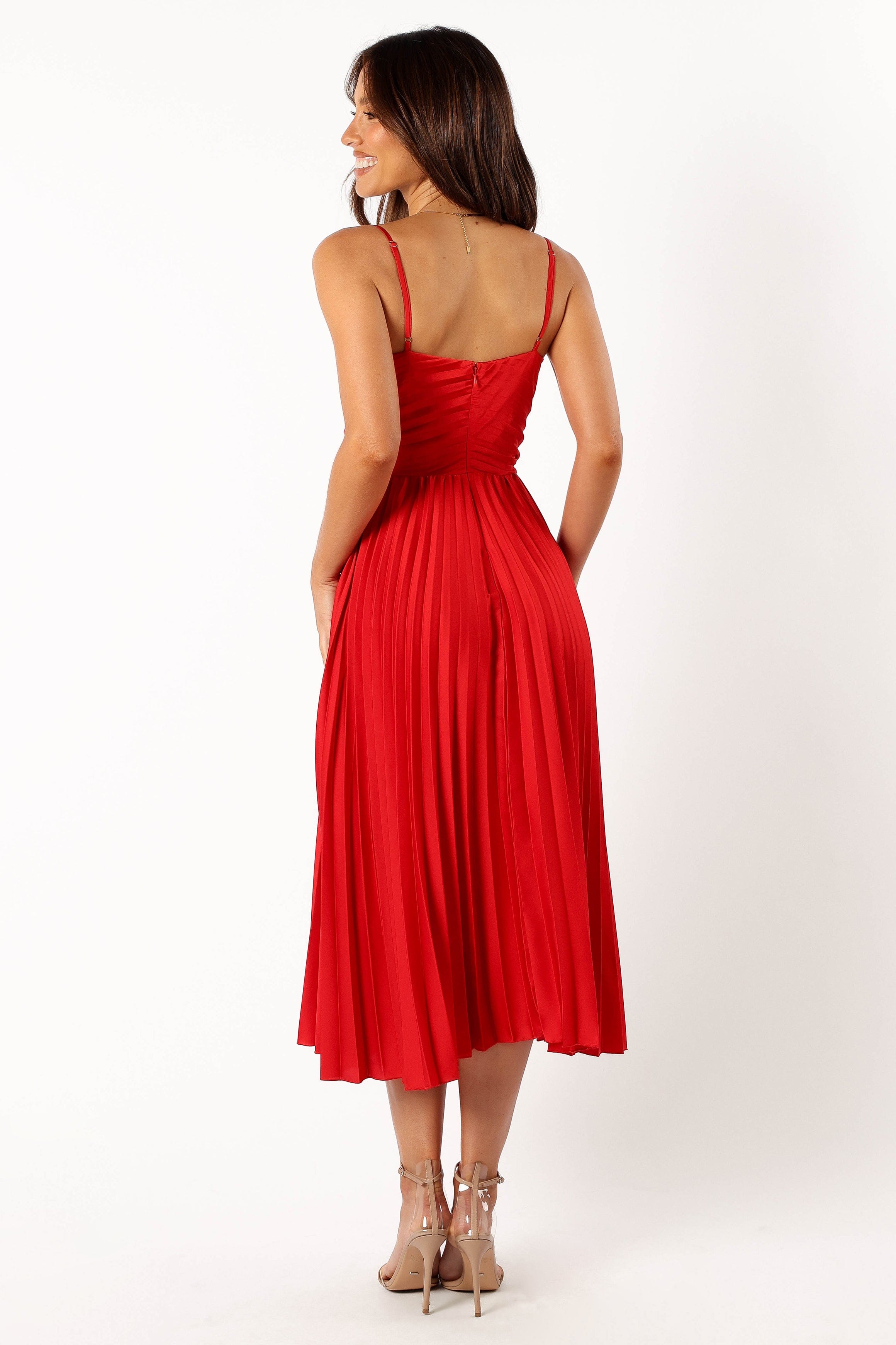 Petal and Pup USA DRESSES Naira Pleated Midi Dress - Red