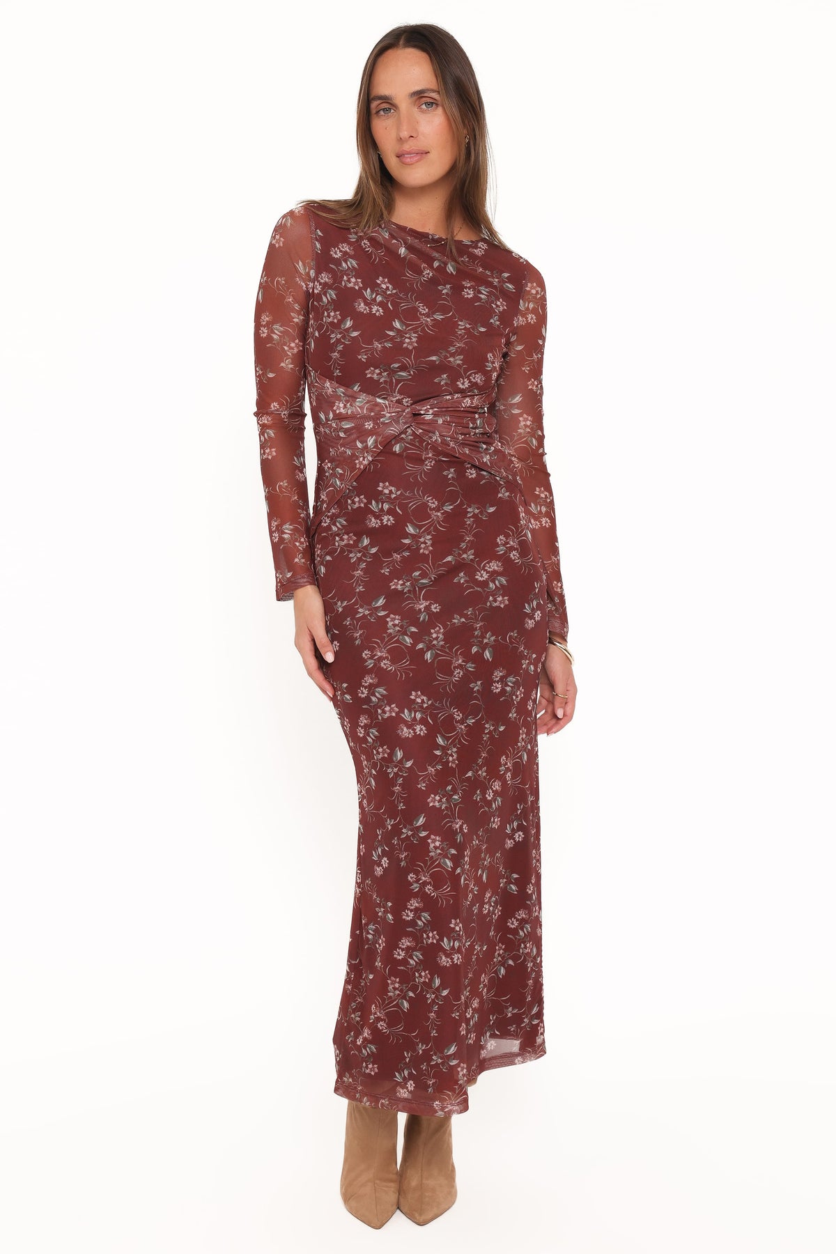 Petal and Pup USA DRESSES Nash Long Sleeve Dress - Rust Floral