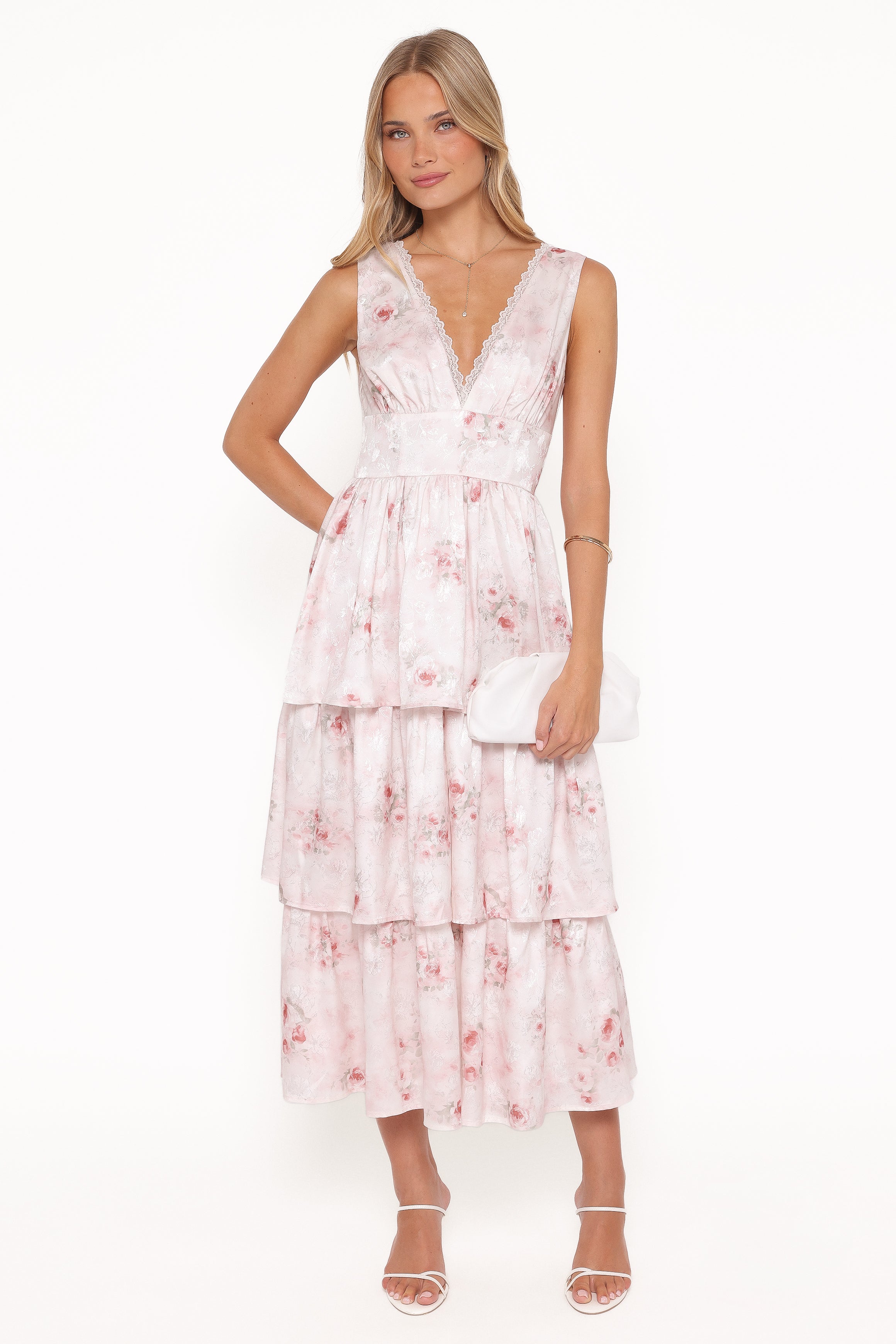 Petal and Pup USA DRESSES Natarsha Maxi Dress - White Pink Floral