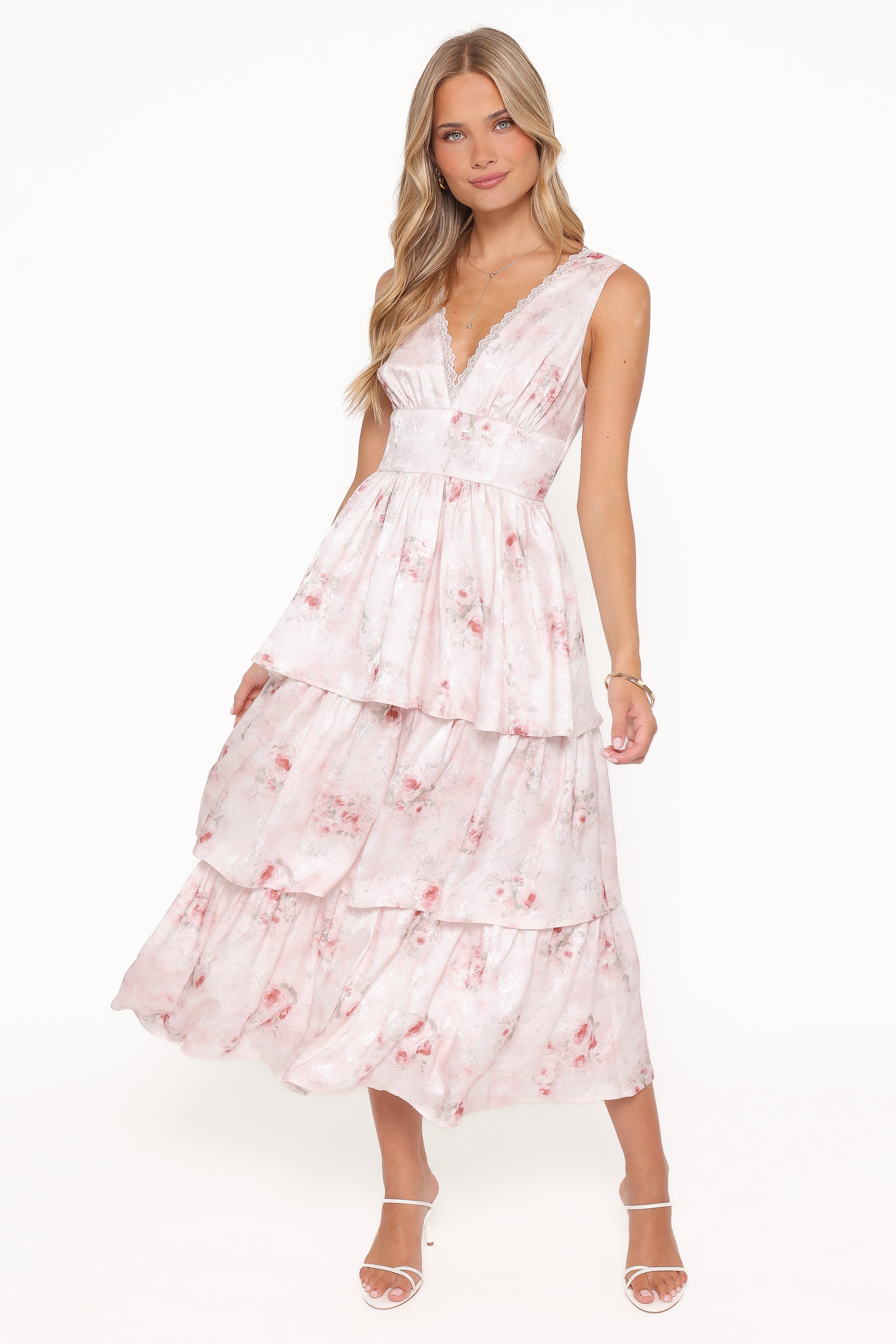 Petal and Pup USA DRESSES Natarsha Maxi Dress - White Pink Floral