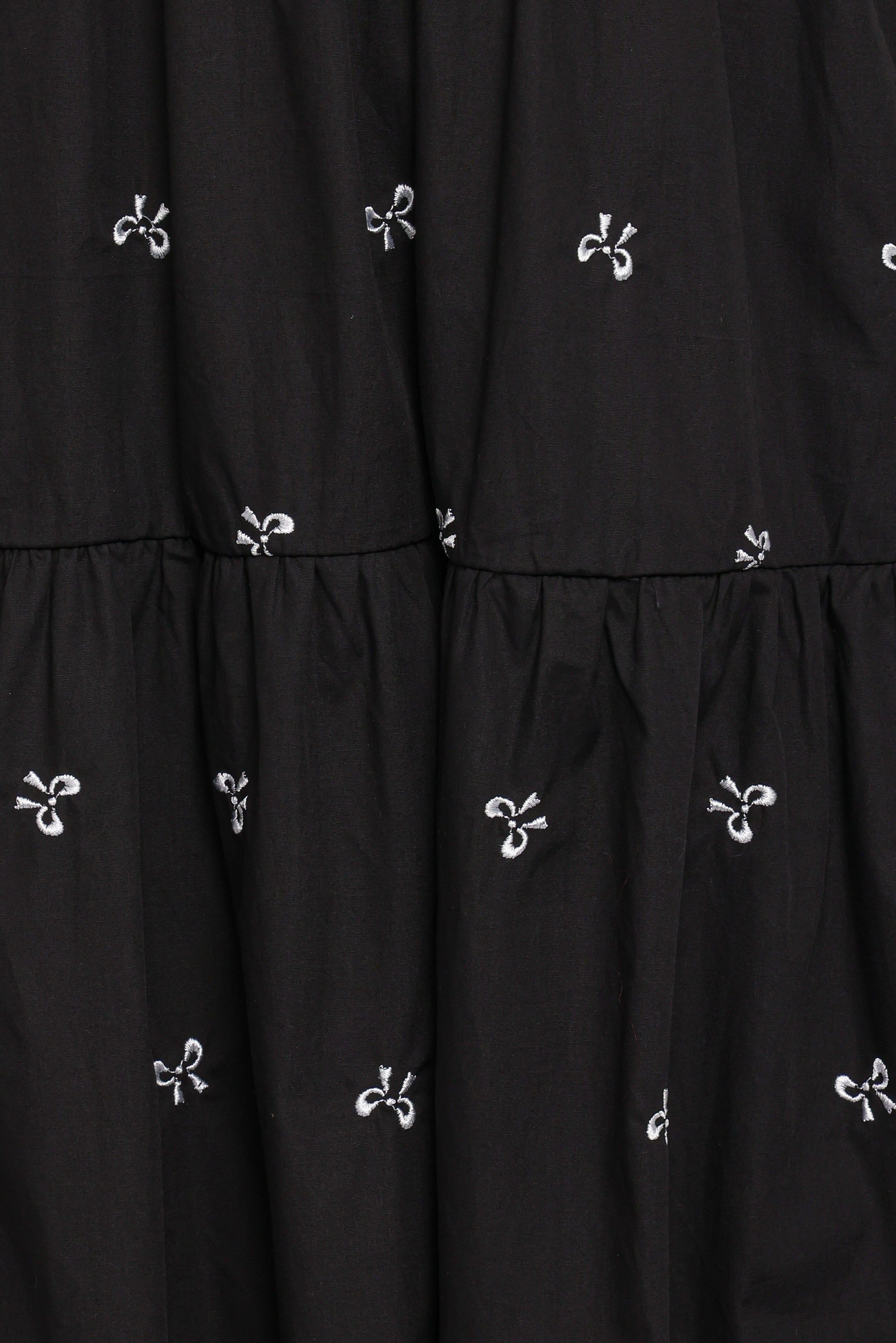 Petal and Pup USA DRESSES Naura Shirred Tiered Midi Dress - Black Bow