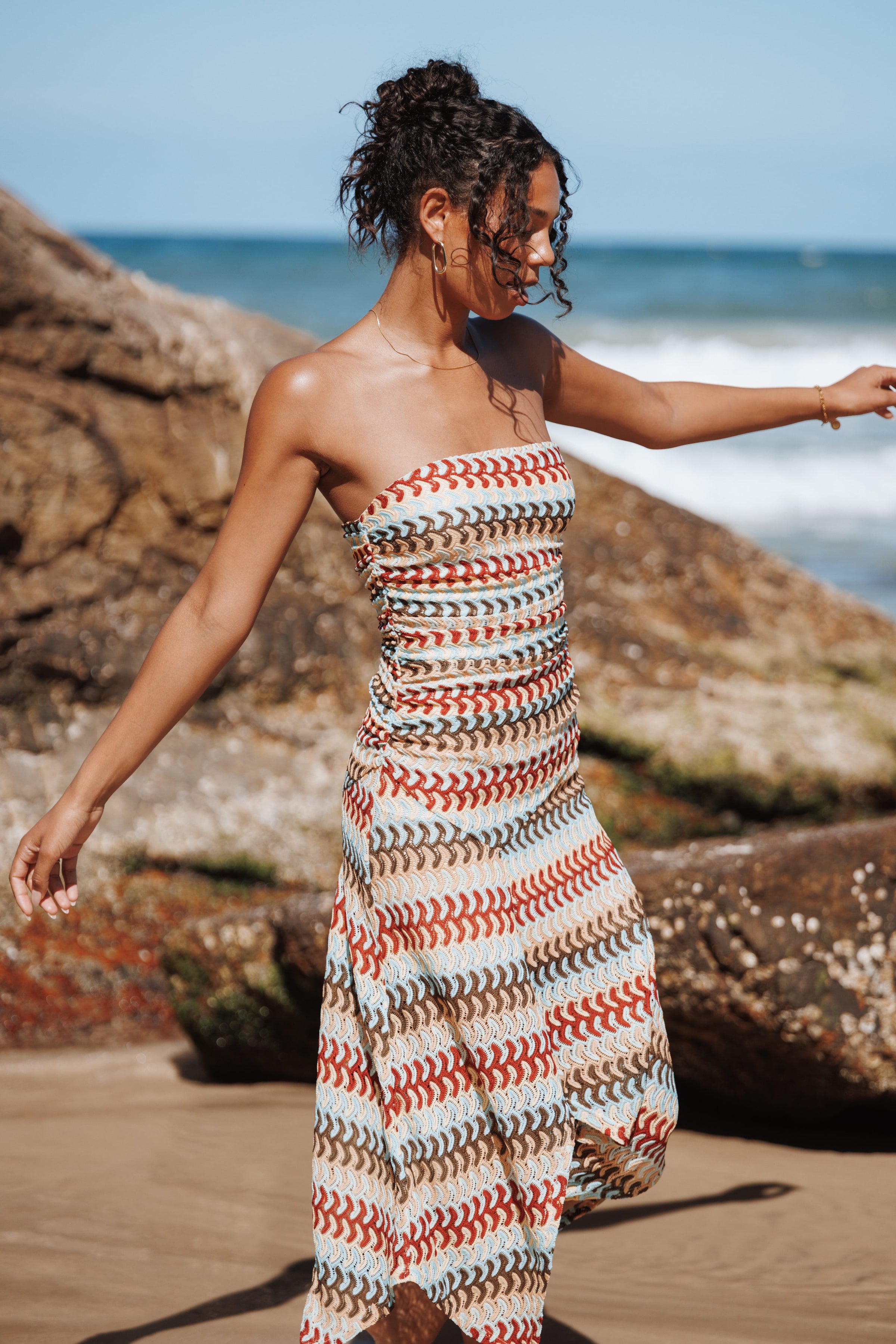 Petal and Pup USA DRESSES Navia Midi Dress - Multi Stripe
