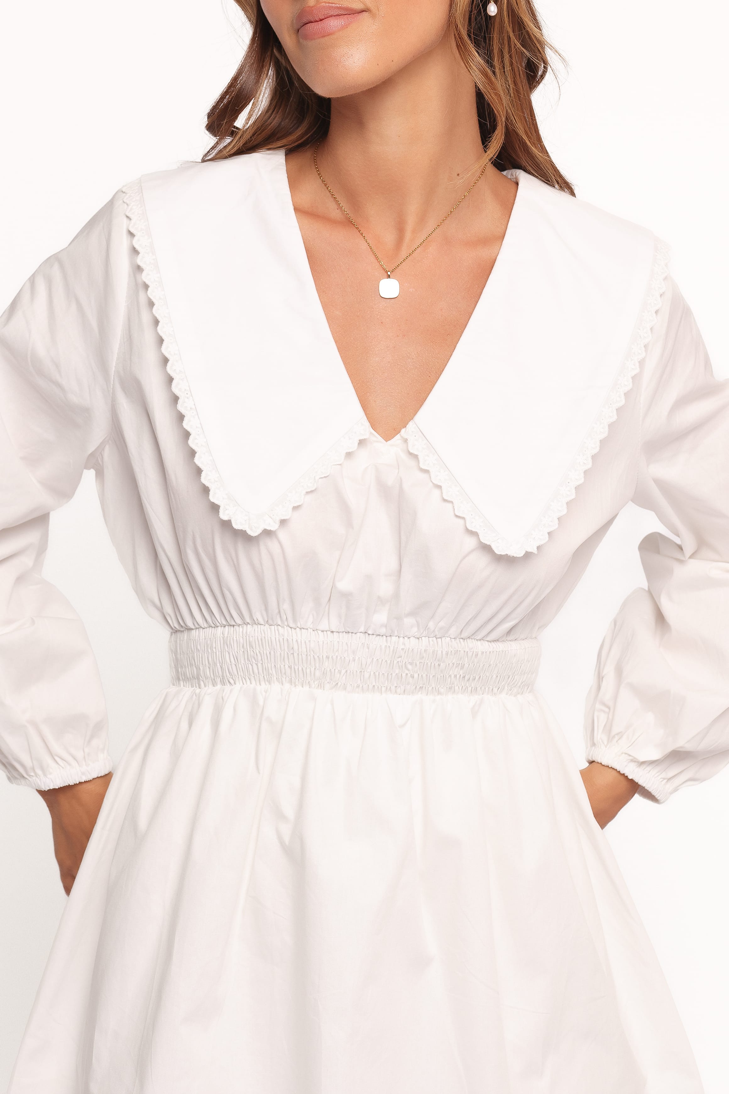 Petal and Pup USA DRESSES Nerida Long Sleeve Mini Dress - White (Hold for Amazon)