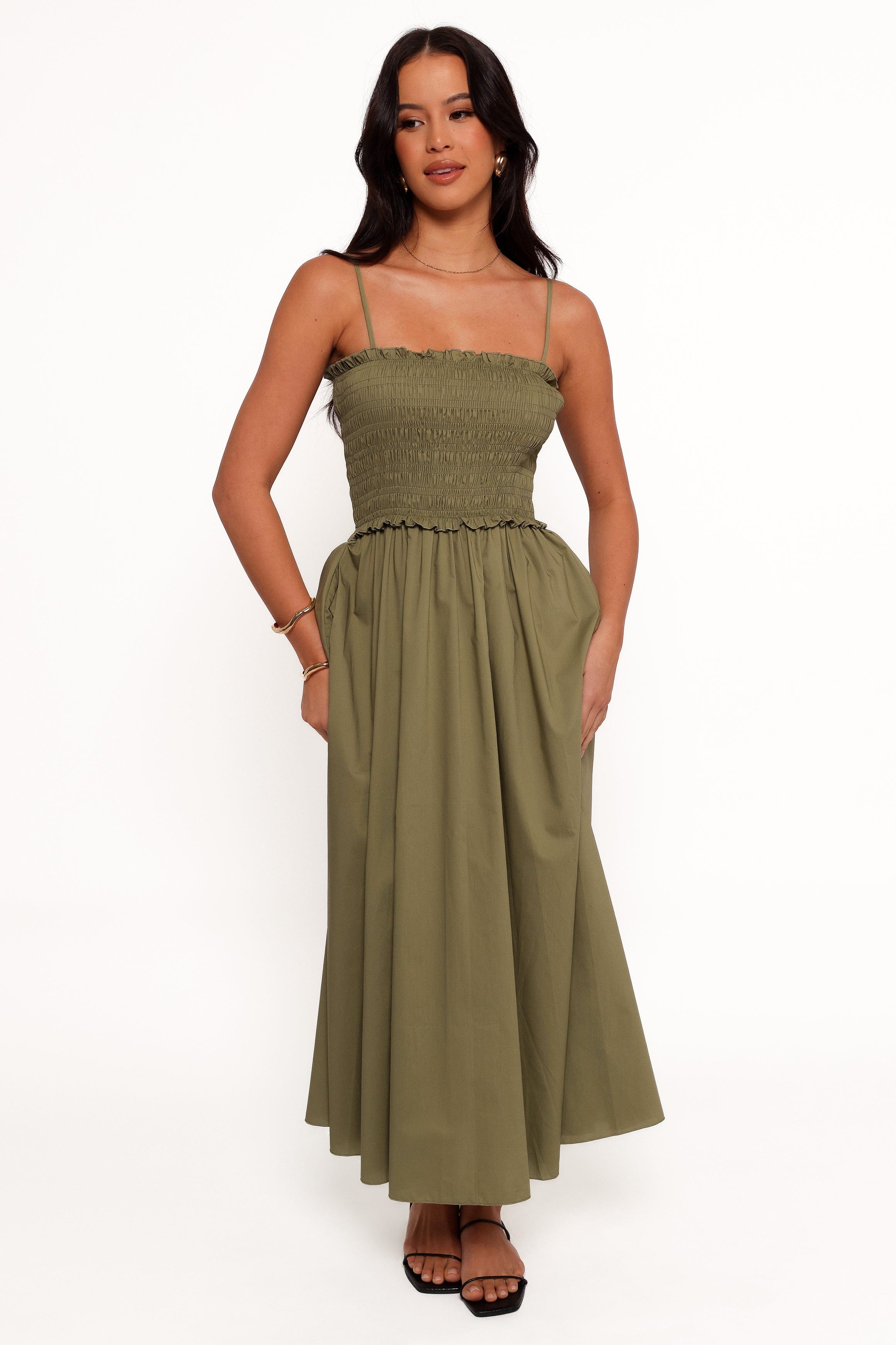 Petal and Pup USA DRESSES Nigella Maxi Dress - Olive Green
