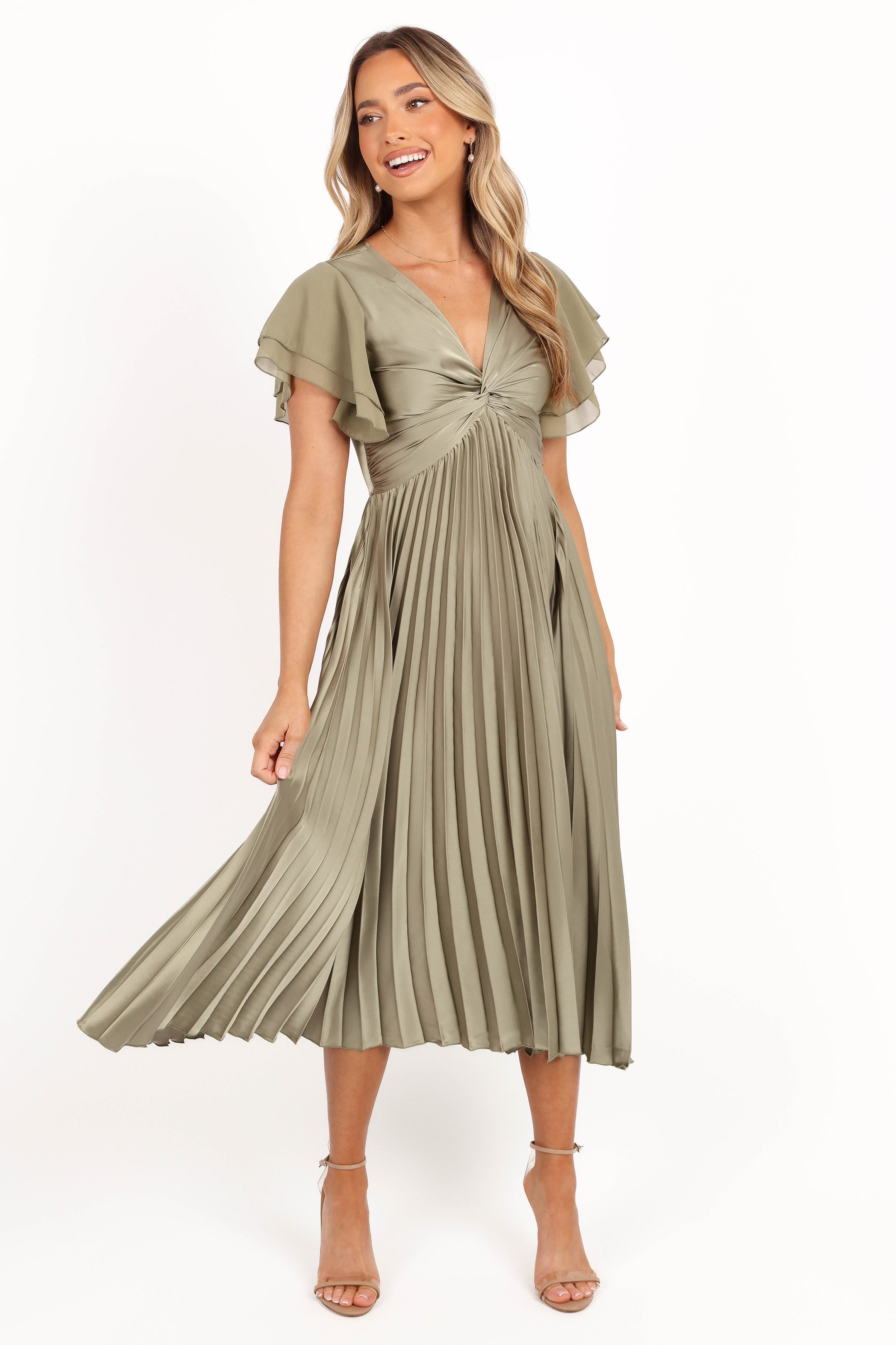 Petal and Pup USA DRESSES Nova Flutter Sleeve Midi Dress - Olive (Hold for Rack)
