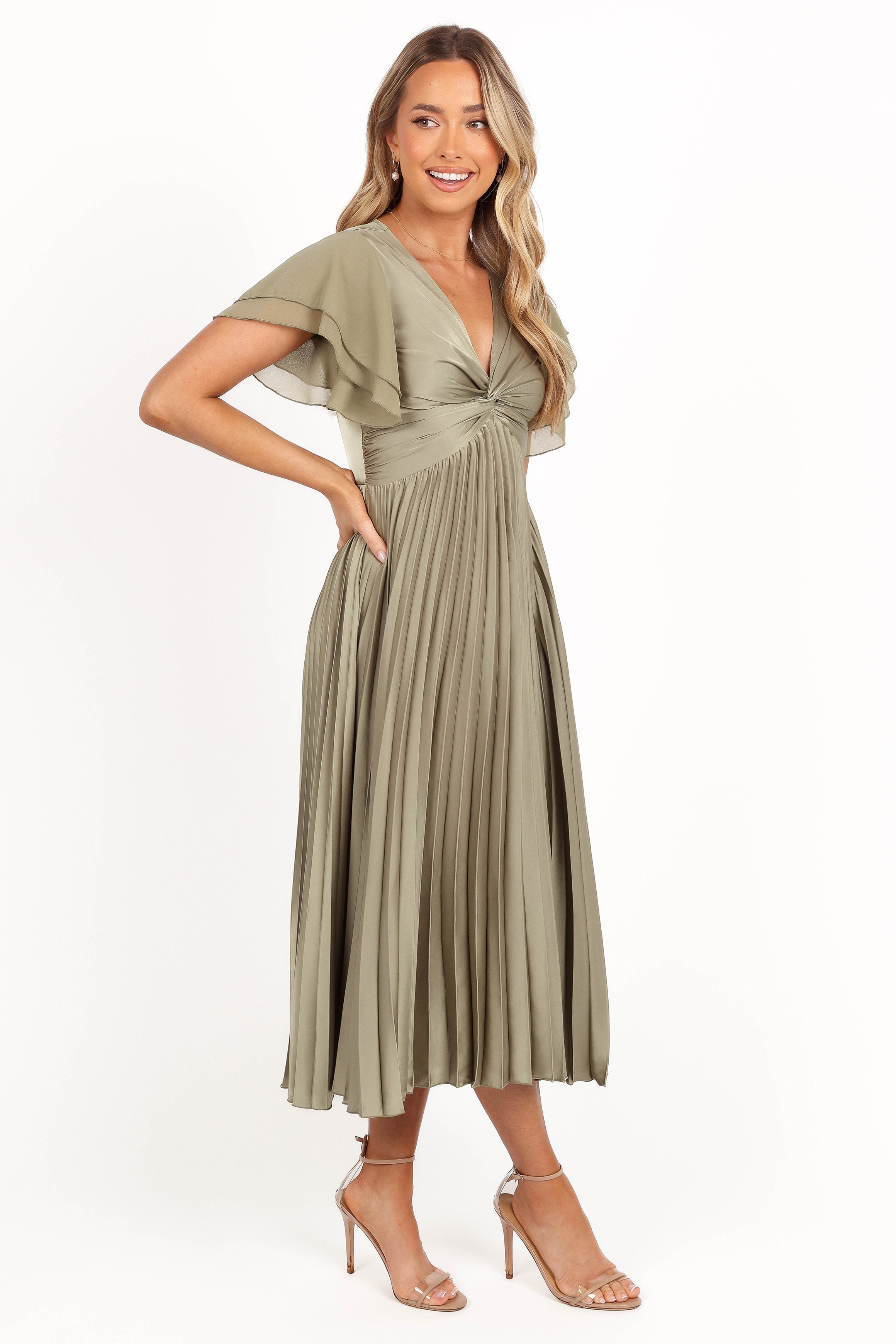Petal and Pup USA DRESSES Nova Flutter Sleeve Midi Dress - Olive (Hold for Rack)