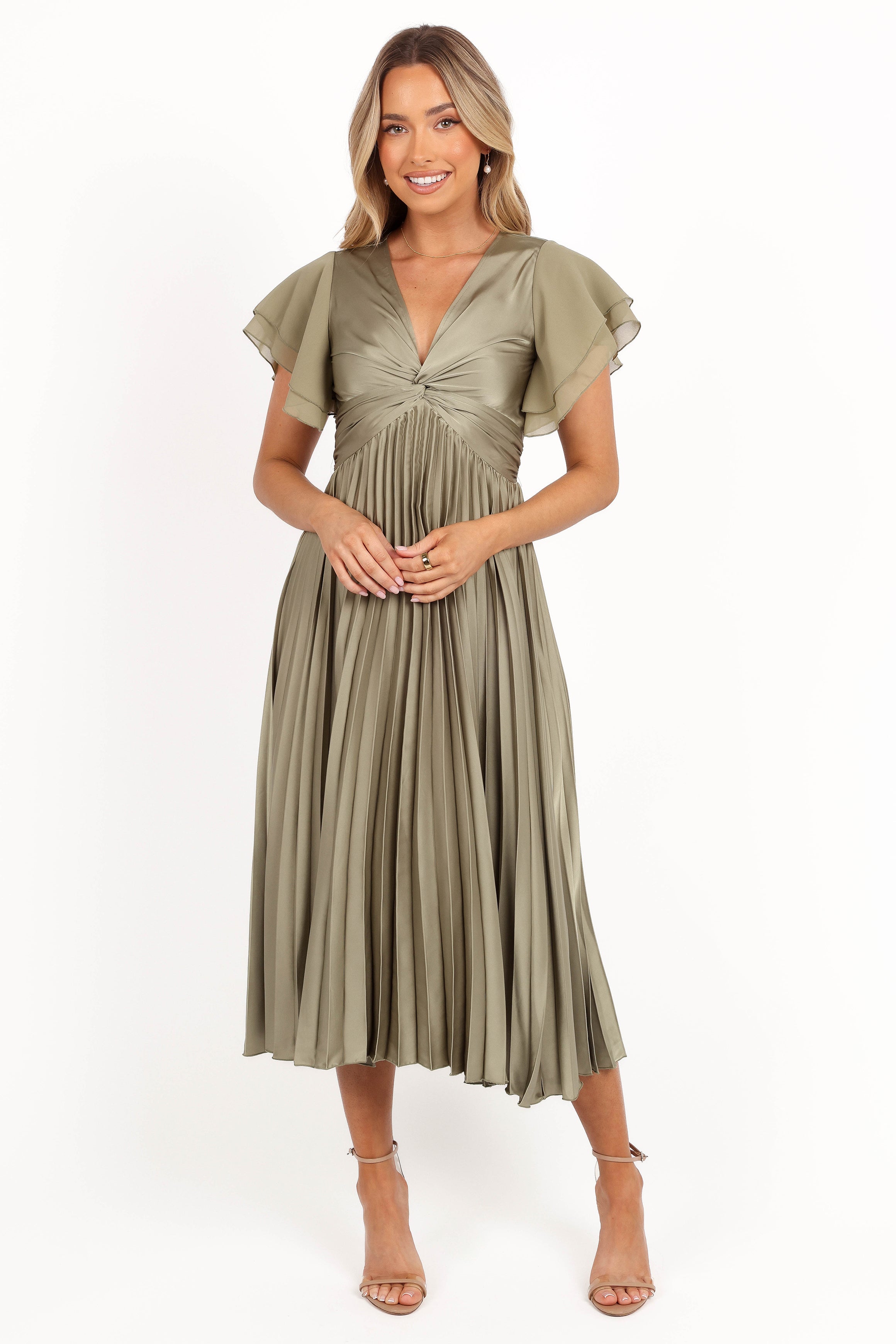 Petal and Pup USA DRESSES Nova Flutter Sleeve Midi Dress - Olive (Hold for Rack)