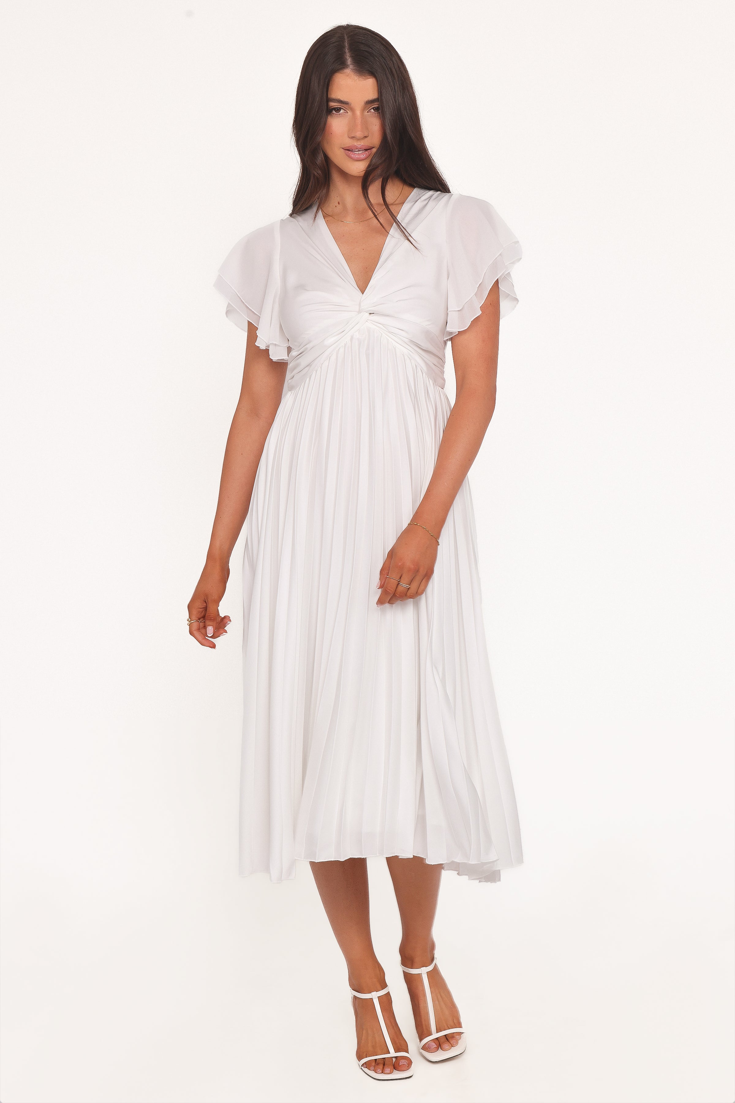 Petal and Pup USA DRESSES Nova Flutter Sleeve Midi Dress - White