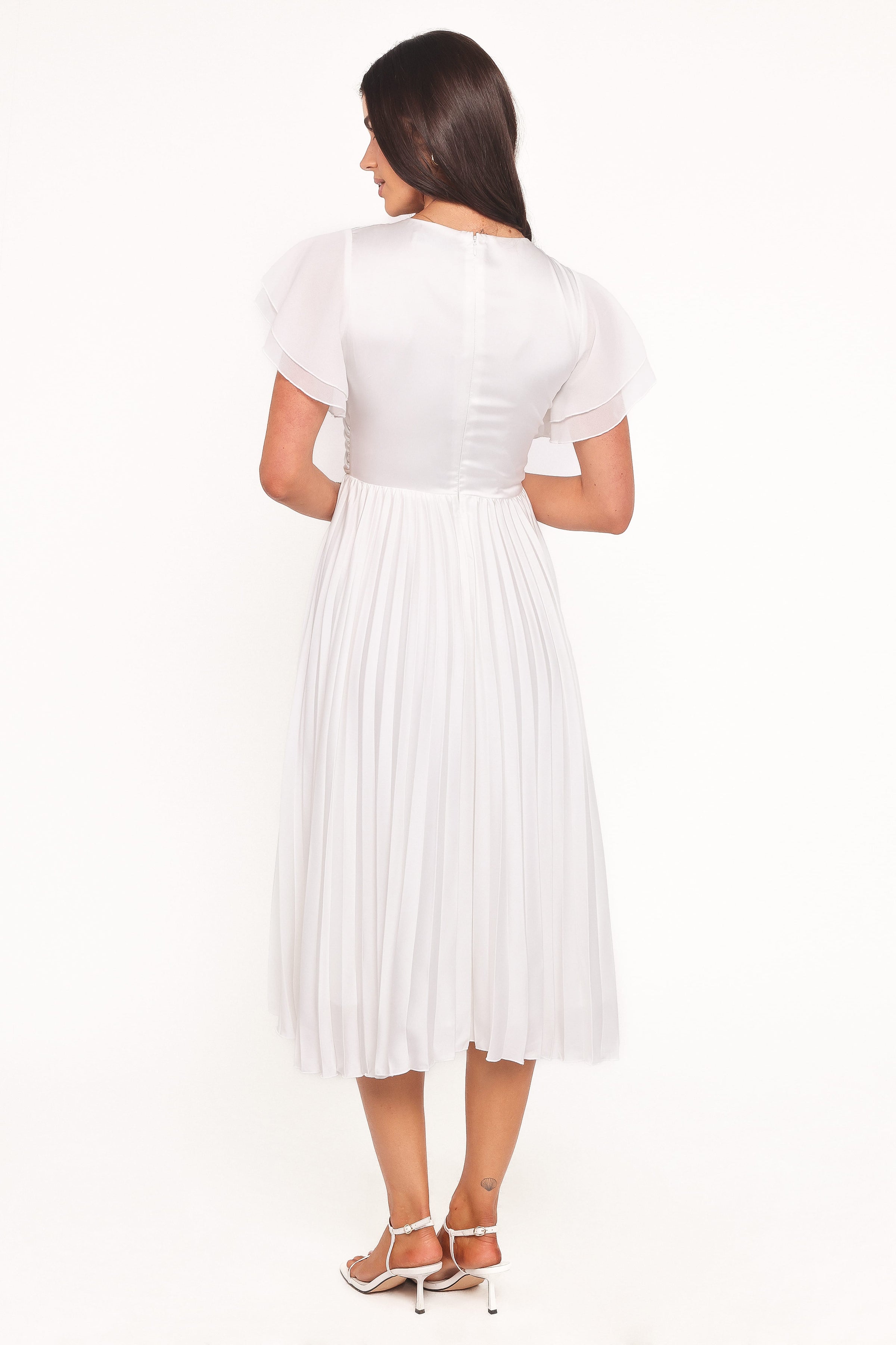 Petal and Pup USA DRESSES Nova Flutter Sleeve Midi Dress - White